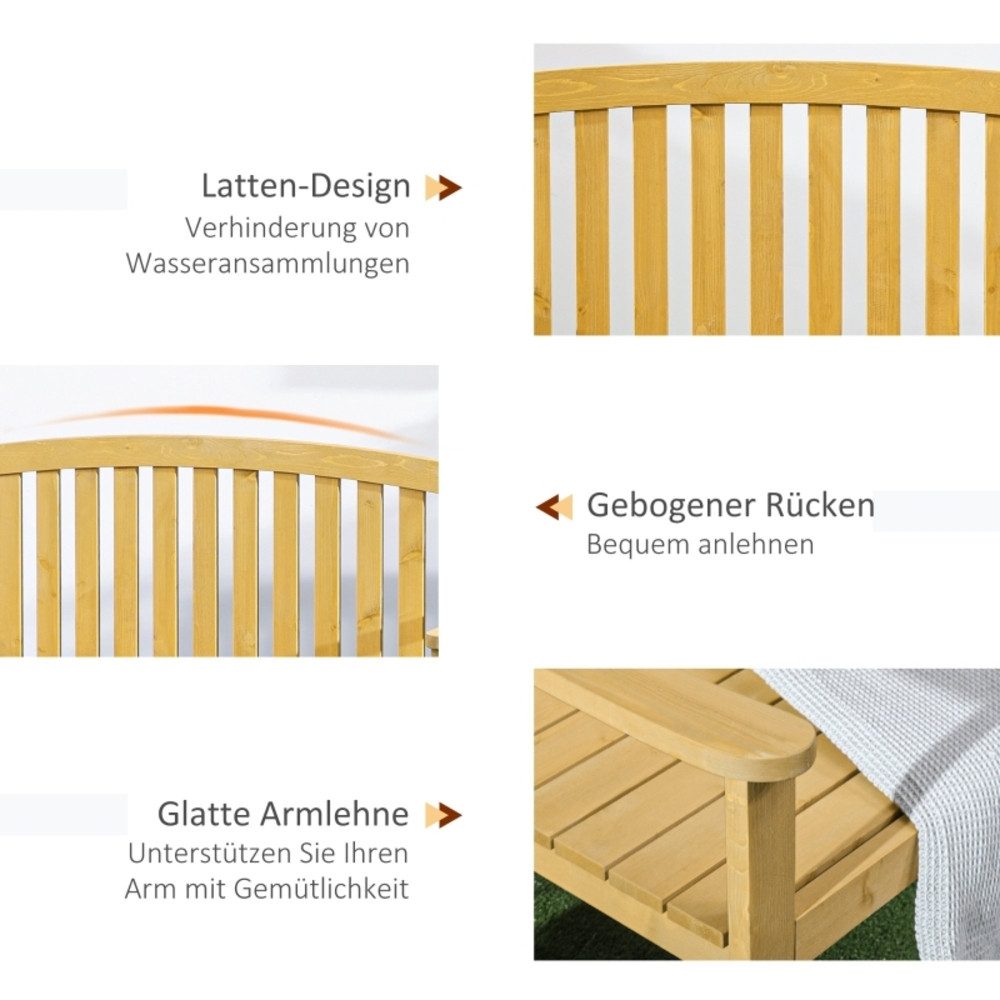 CHICFURN Gartenbank 2-Sitzer Holzsitzmöbel mit Rückenlehne, wetterfest (Packung, 1-St., Belastbar bis 240 kg, geeignet für Terrasse, Balkon oder Garten), 140 x 50 x 85 cm, natürliche Holzoptik im Outdoor-Bereich, Orange