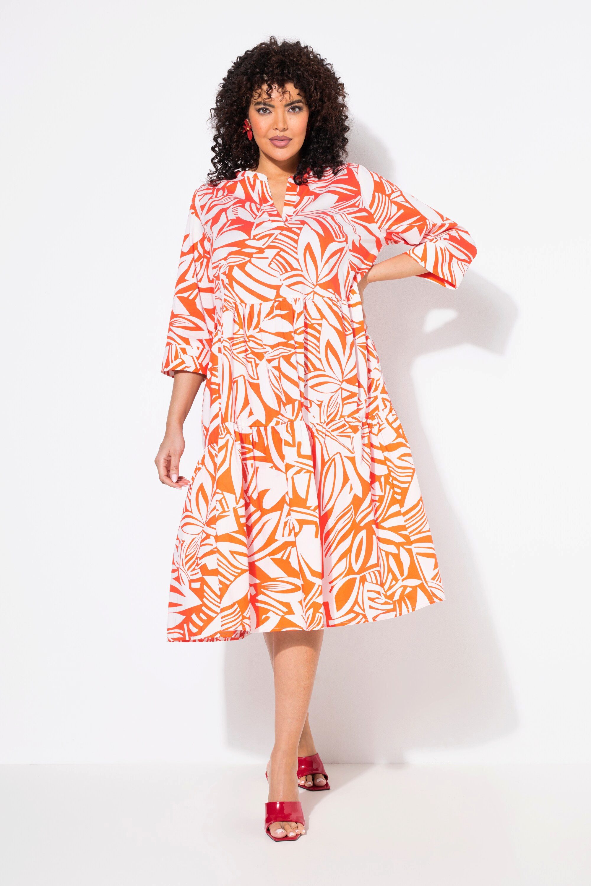 Ulla Popken Midikleid Midikleid Blätter Volants günstig online kaufen
