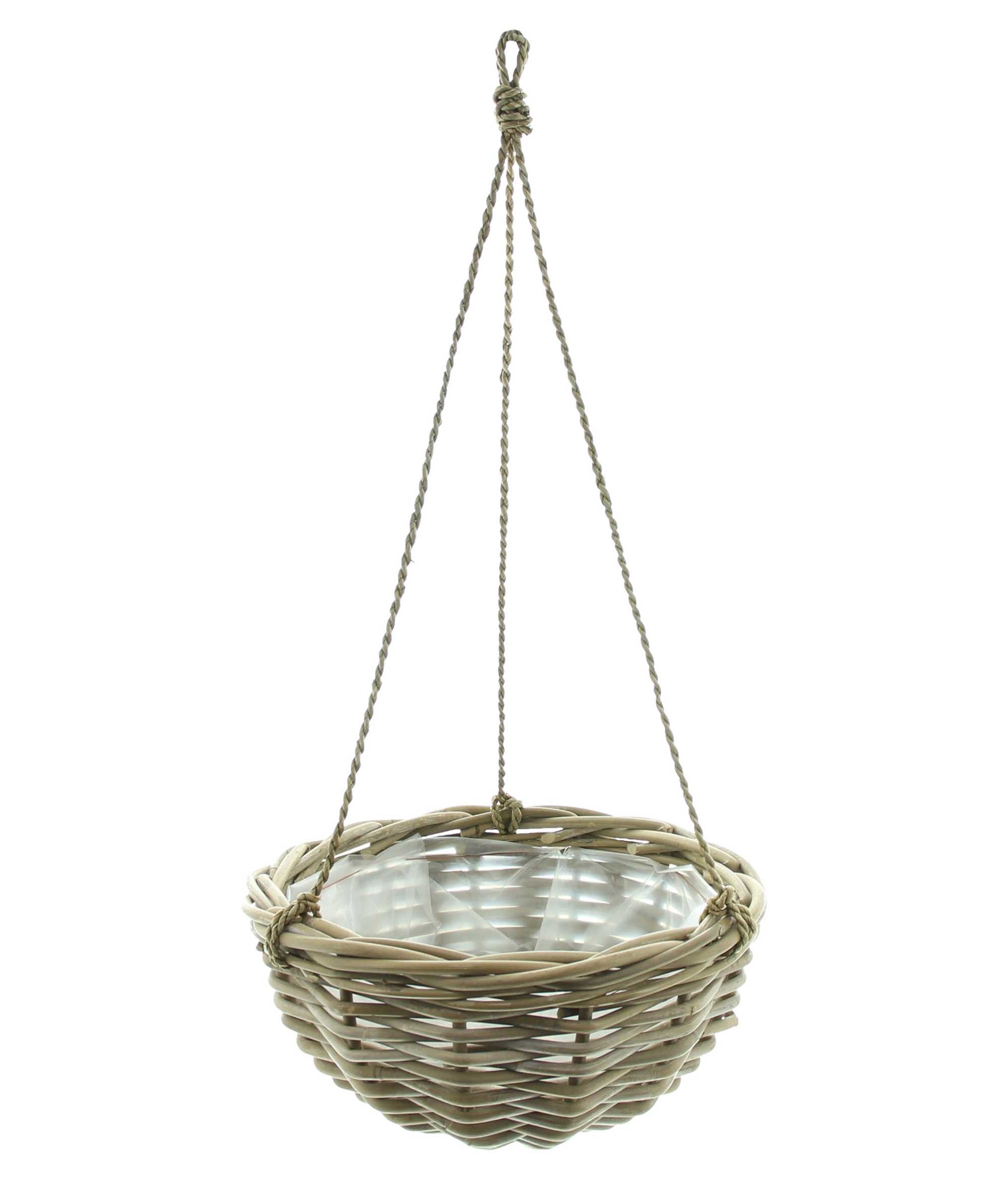 Blumenampel Pflanzampel "Koboo Grey" aus Rattan, grau, handgefertigt, Hängeampel