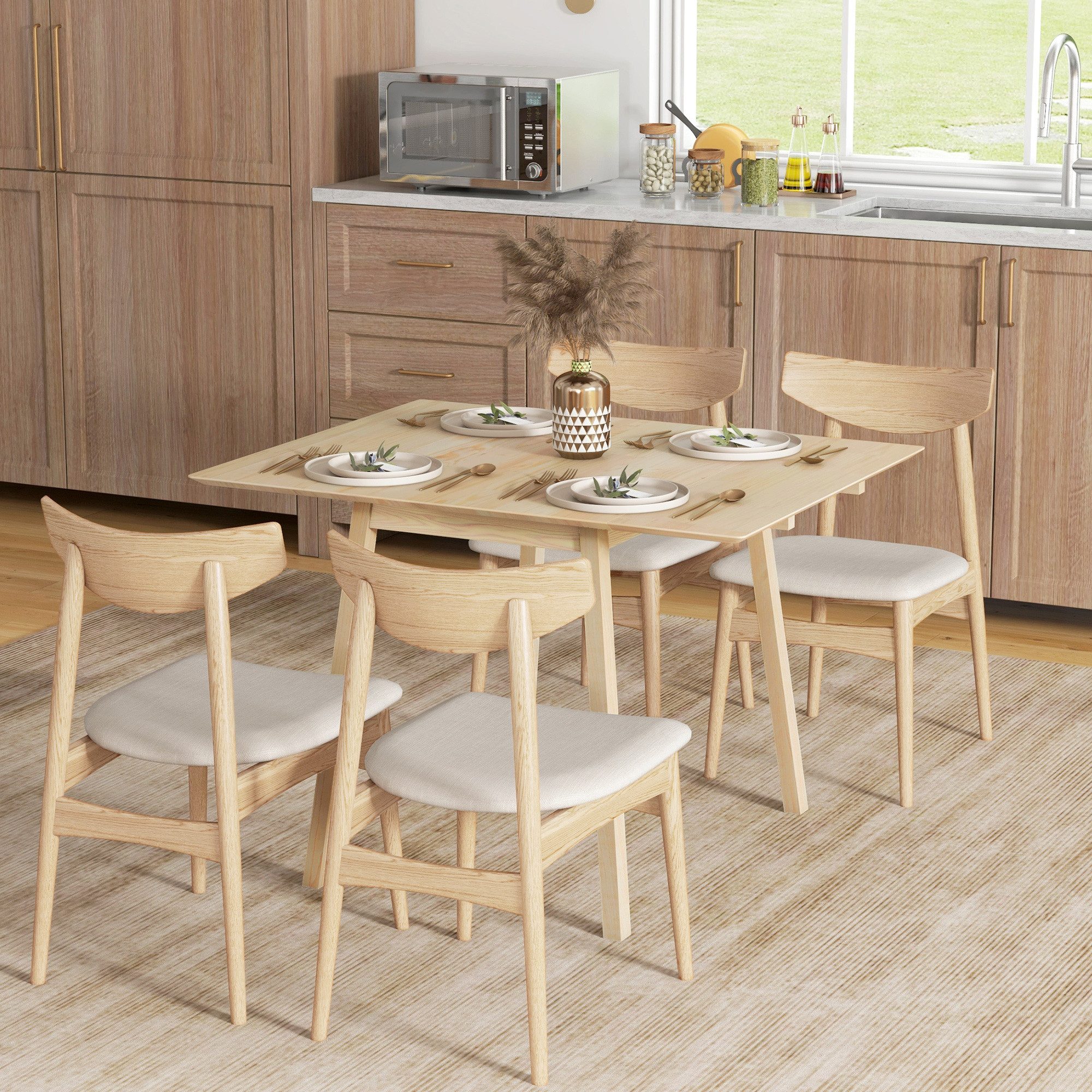 HOMCOM Klapptisch Klappbarer Esszimmertisch im Landhausstil für Kleine Räume (Küchentisch, 1-St., Esstisch), für Esszimmer, Küche, Natur