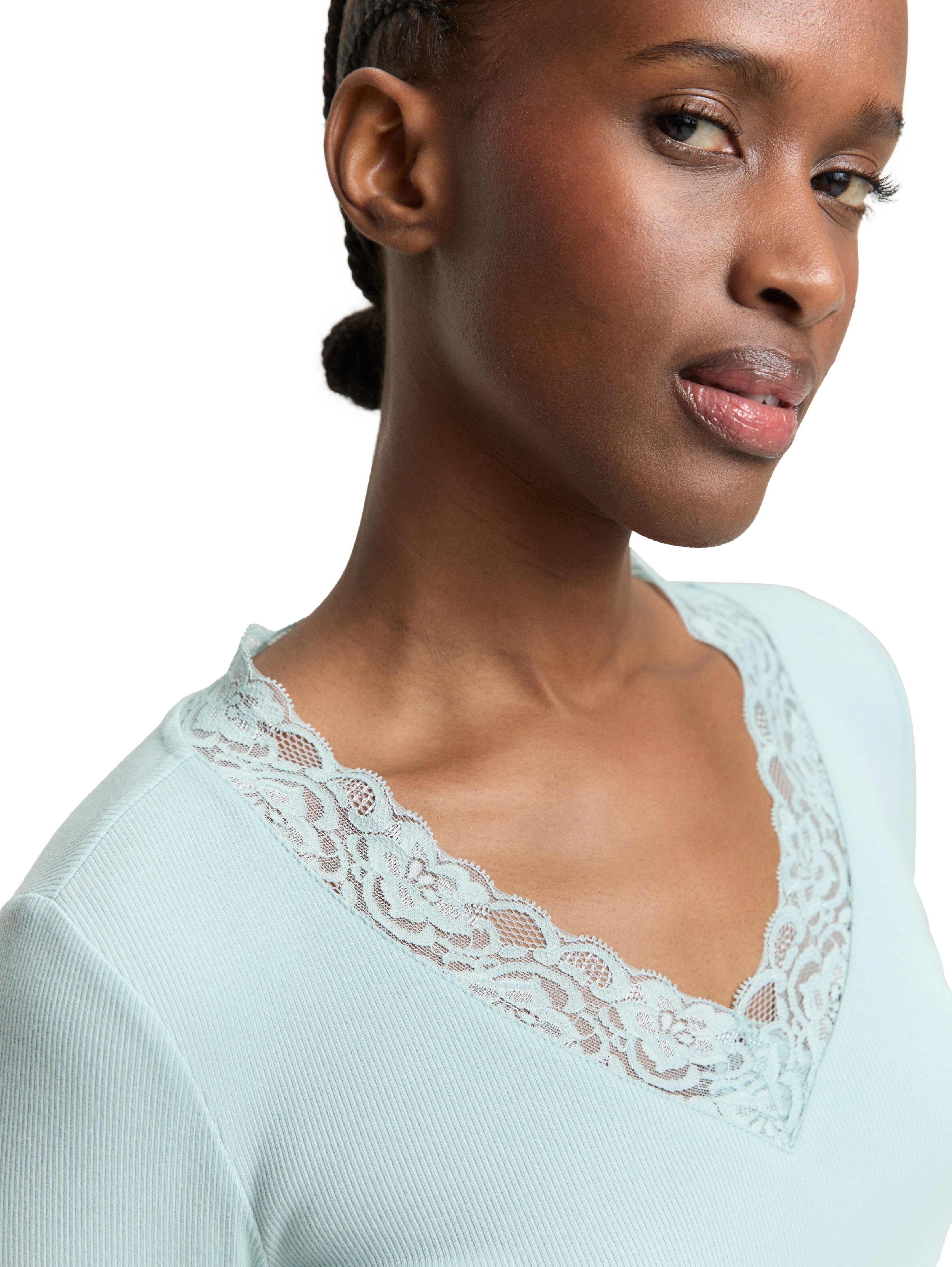 TOM TAILOR Denim Langarmshirt V-Ausschnitt mit Spitze