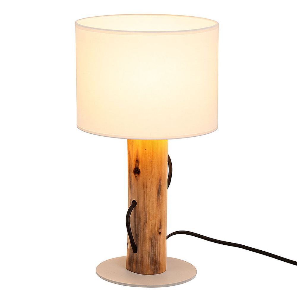 NOWA Schreibtischlampe, Leuchtmittel inklusive, Warmweiß, LED Tischlampe Tischleuchte Nachttischleuchte Holz braun Stoff