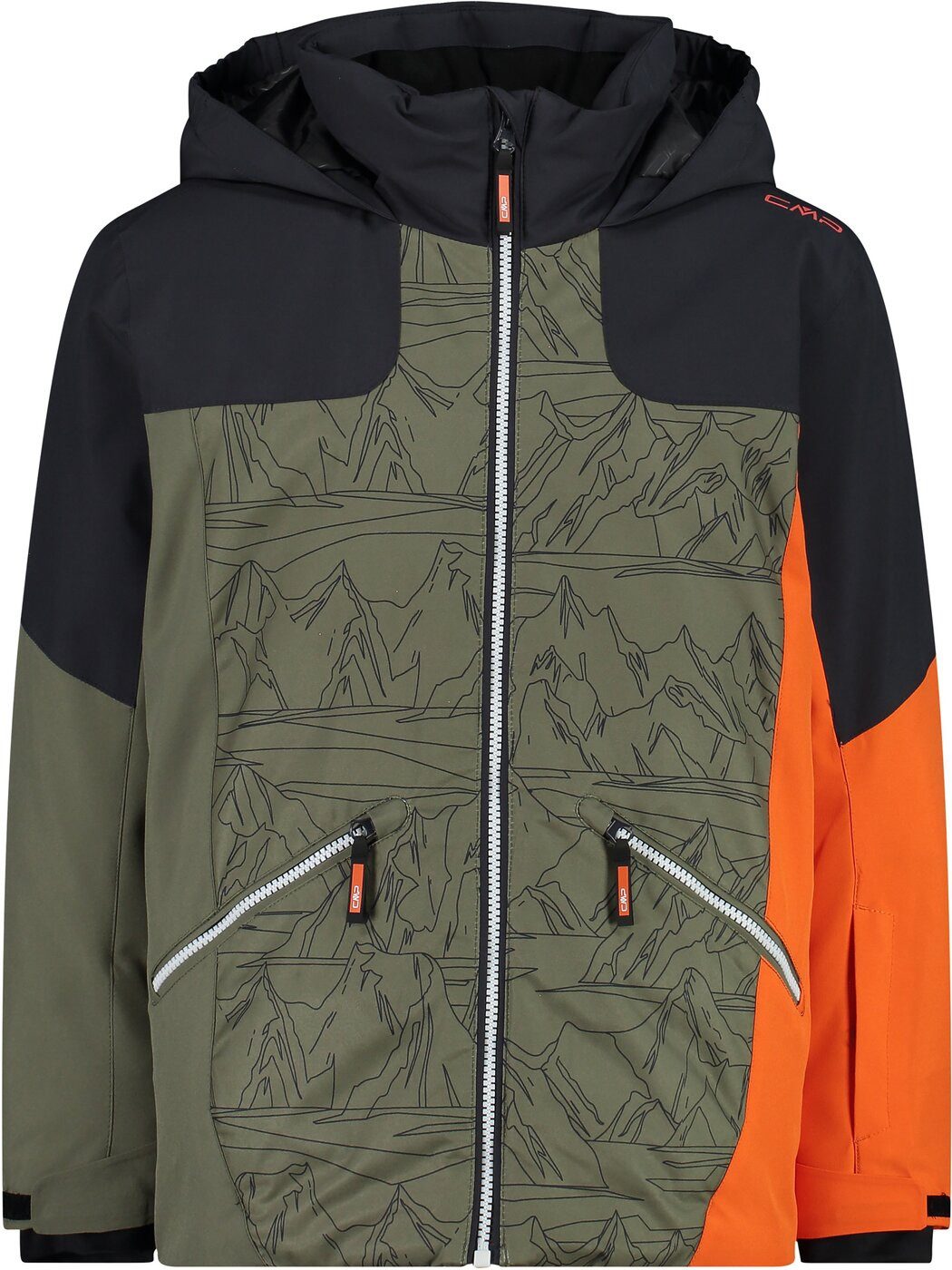 Skijacke KID JACKET FIX HOOD KAKI-ANTRACITE
