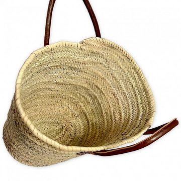 l-artisan Korbtasche Marokkanischer Tragetasche, Einkaufstasche, Strandtasche, Handgefertigt PALMBLATT-TASCHE mit Ledergriffen BASIC-1