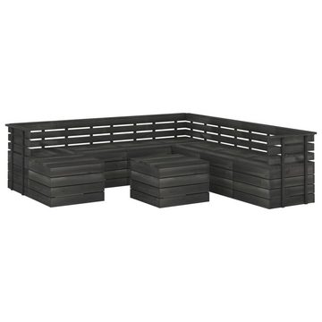 vidaXL Gartenlounge-Set 9-tlg. Garten-Sofagarnitur aus Paletten Kiefernholz Dunkelgrau, (9-tlg)