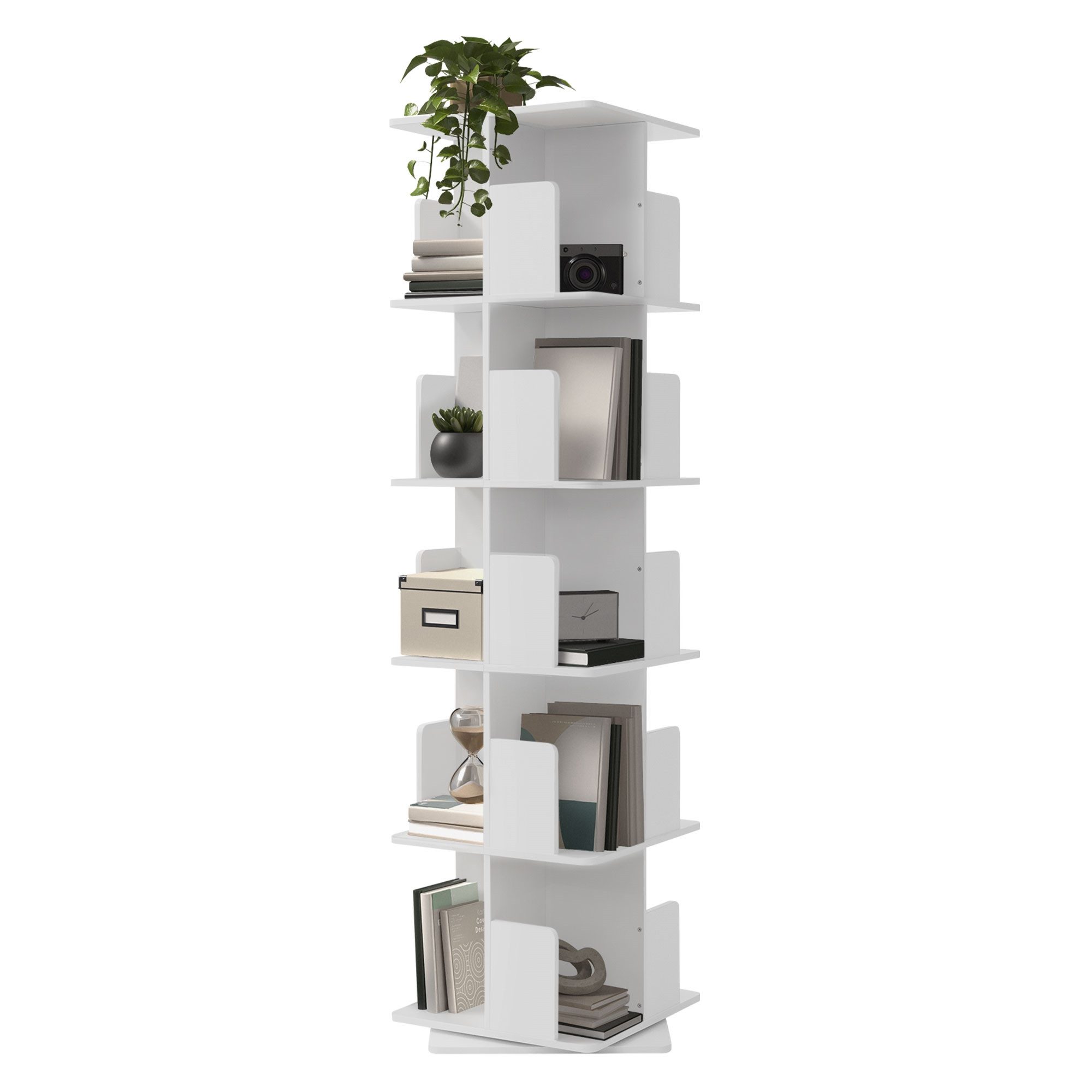 ML-DESIGN Bücherregal Spielzeugregal drehbar 360 Grad Regal Standregal freistehend Drehregal, Lagerregal mit 5 Ebenen & 20 Fächern für Wohnzimmer Büro Kinderzimmer