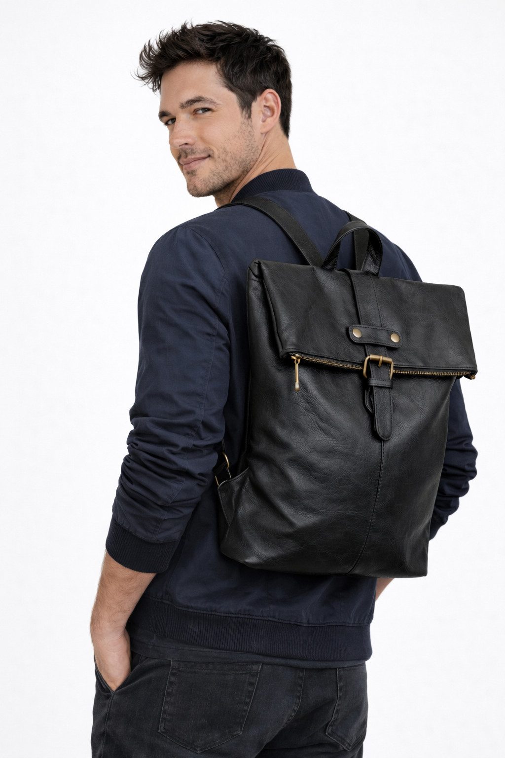 Cityrucksack - Rucksack aus Lederimitat - Foldable Rucksack für Herren
