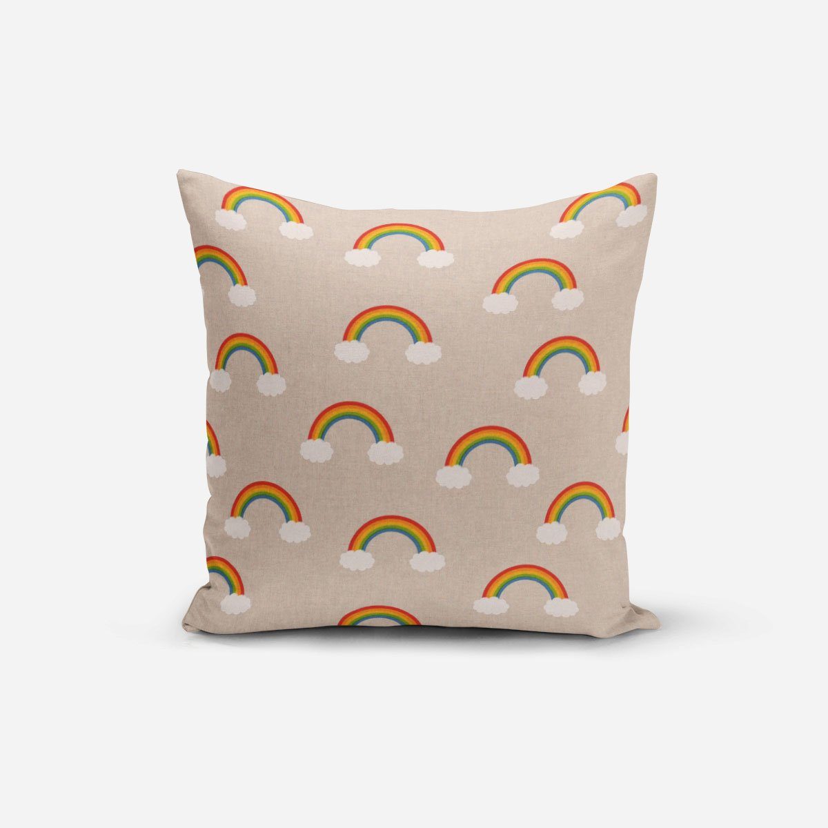 SCHÖNER LEBEN. Dekokissen Kissenhülle Over the Rainbow Regenbogen Wolken natur bunt 40x40cm, made in Germany,handmade
