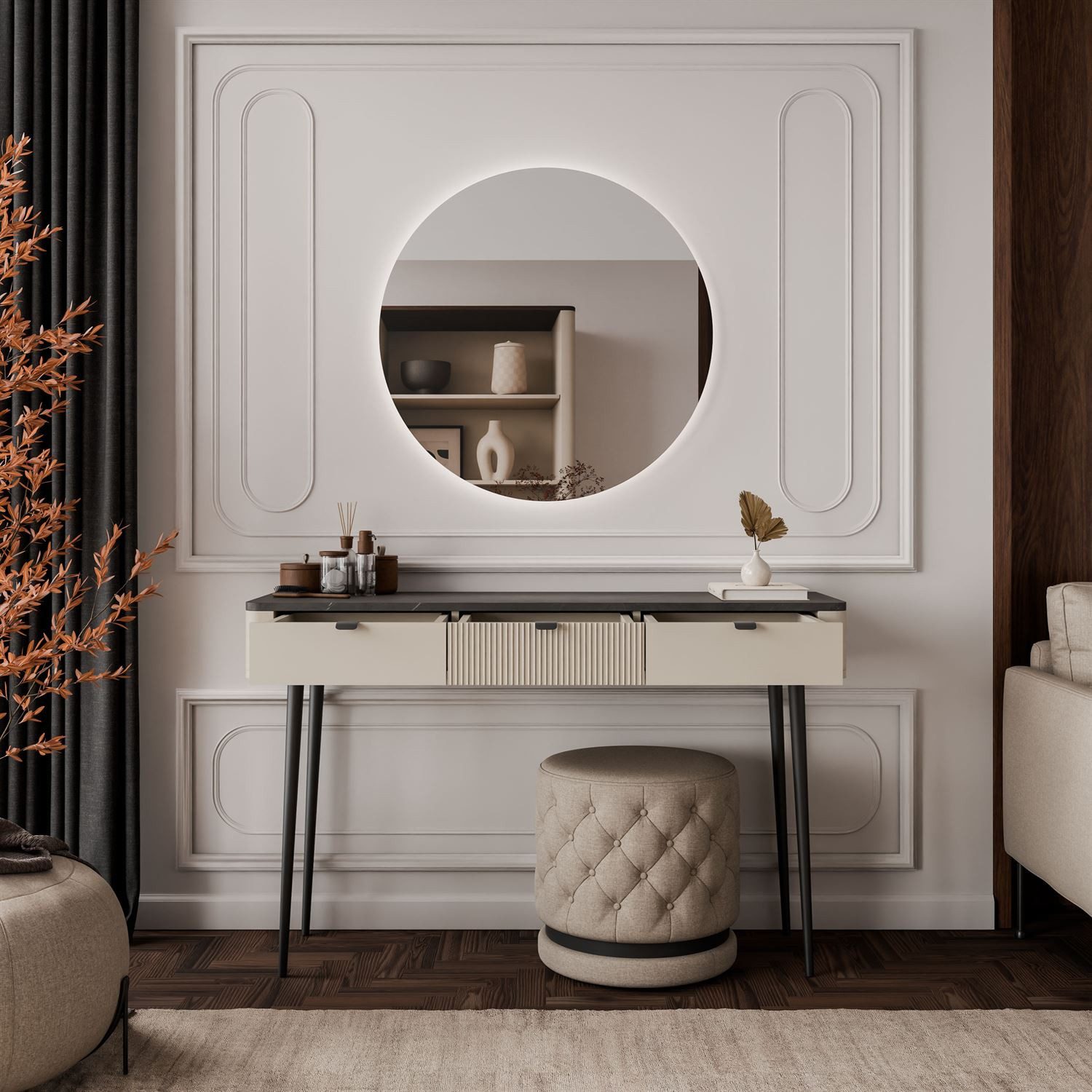 Lookway Schminktisch AUTUMN mit rundem Spiegel