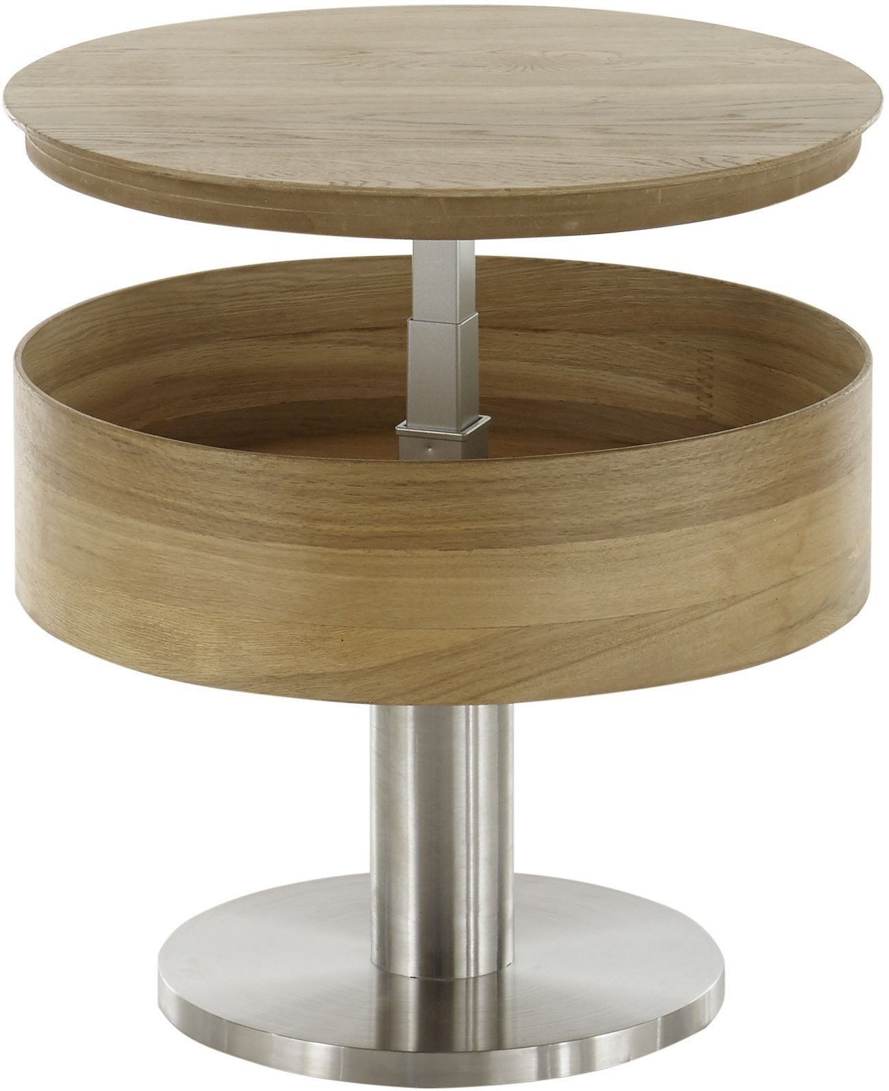 Robas Lund Couchtisch TANGER, mit Liftfunktion und zusätzlichem Stauraum, Asteiche furniert geölt, Metallgestell, Edelstahloptik 60x47x60