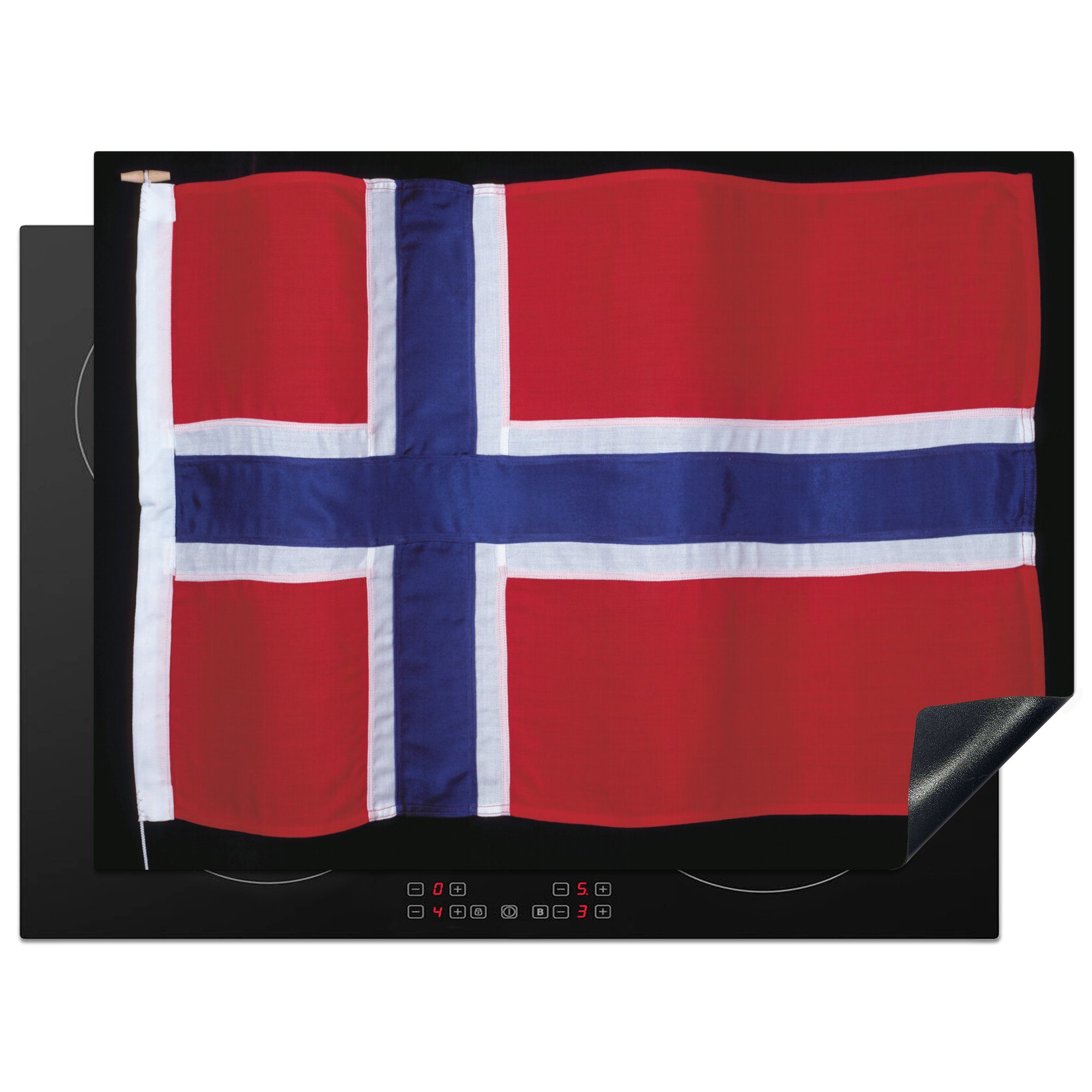 Arbeitsfläche nutzbar, Norwegen schwarzem Herdblende-/Abdeckplatte Flagge 70x52 auf Mobile tlg), Nahaufnahme cm, von MuchoWow (1 Hintergrund, Vinyl, Ceranfeldabdeckung der