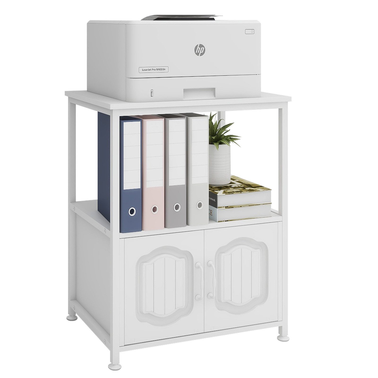 PUNCIA Druckertisch mit Stauraum & dekorativen Türen, Druckerschrank, Küchenschrank (1-St), Druckerständer 3 Ebenen, Büroschrank 60 x 40 x 75 cm