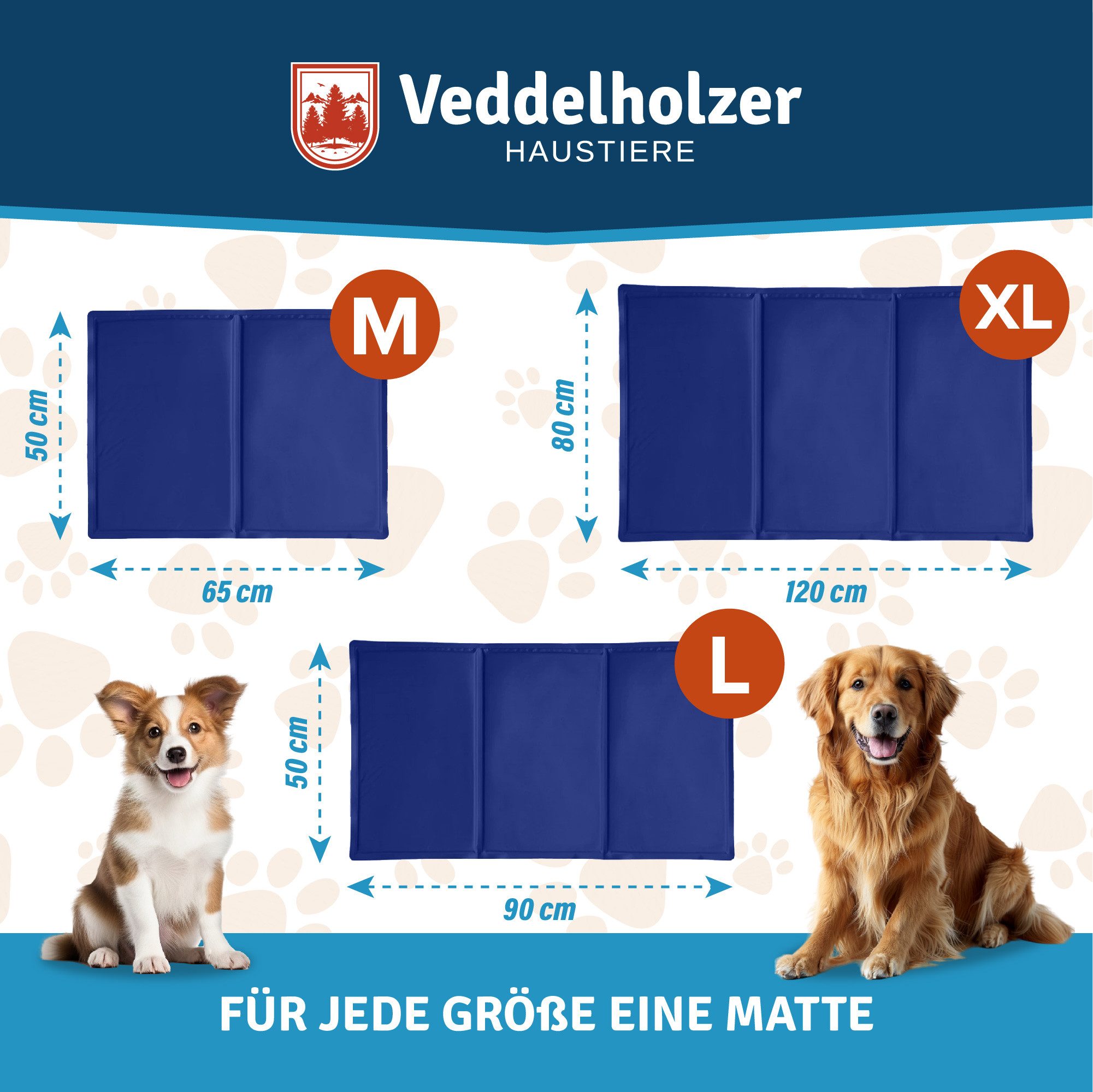 Veddelholzer Hundematte Kühlmatte (L) für Hunde extra Dick, selbstkühlend 80 x 50 cm, Perfekt für Sommer & Reisen Kühlmatte Hund Faltbar & leicht zu reinigen, Für kleine, mittlere & große Hunde