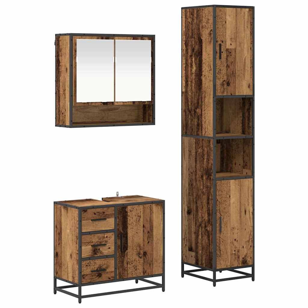 vidaXL Badezimmer-Set Badezimmermöbel-Set 3 stk. Altholz 35 x 37,5 x 188,5 cm, (3-St)