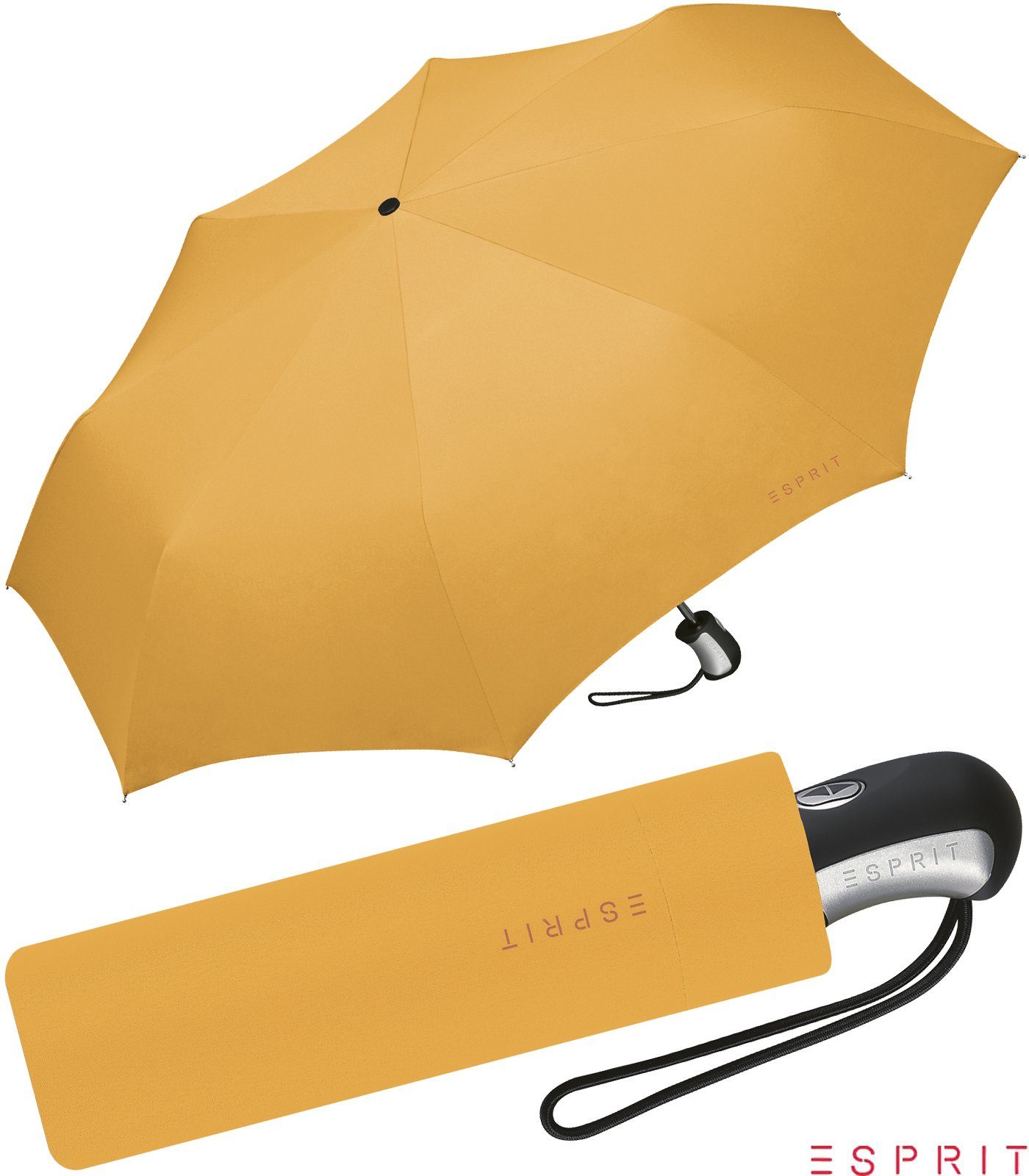 Esprit Taschenregenschirm schöner Schirm für Damen mit Auf-Zu Automatik, in  kräftigen Farben - butterscotch