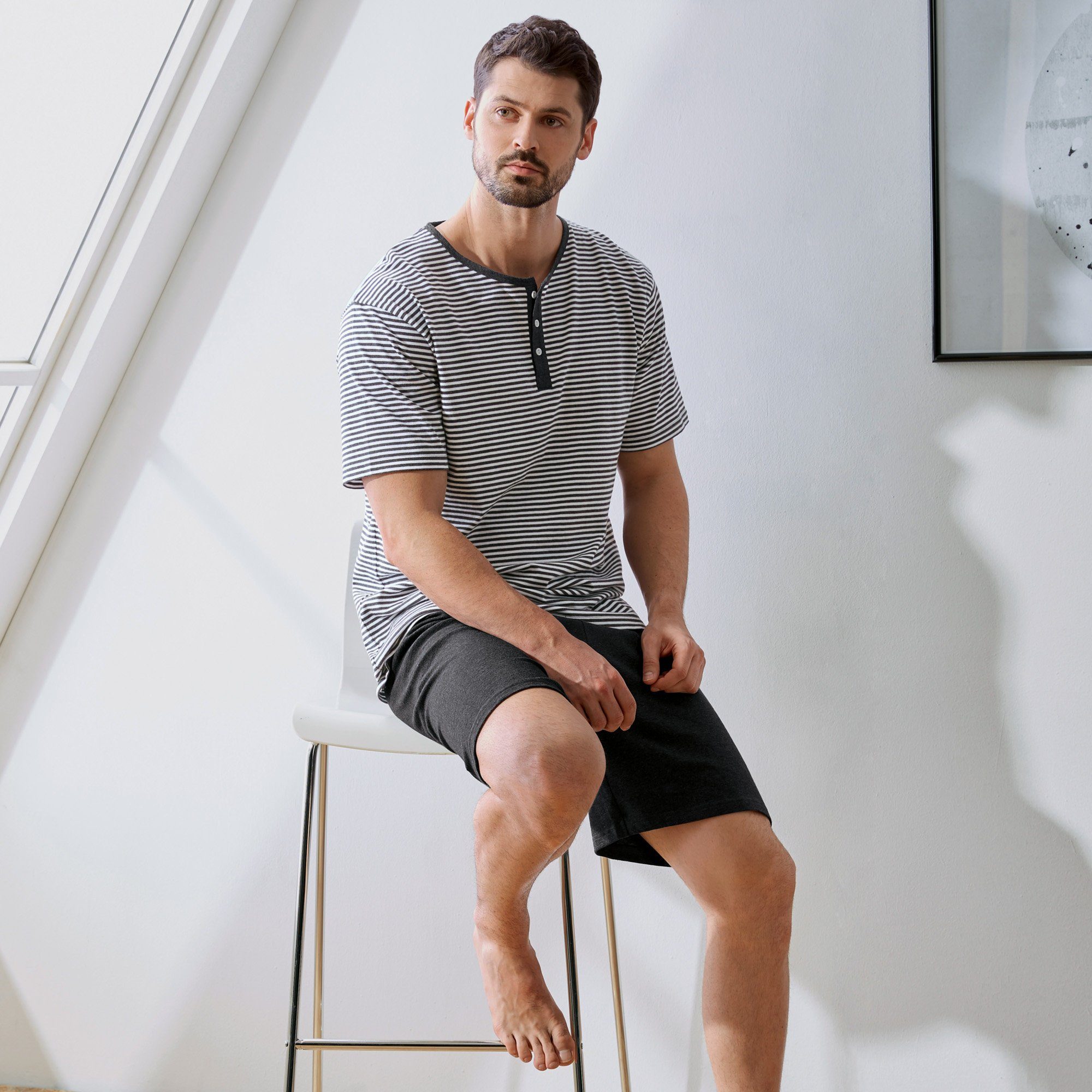 Erwin Müller Pyjama Herren-Shorty Single-Jersey Streifen