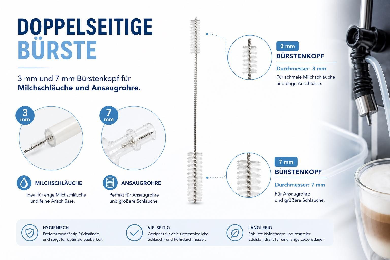 Piebert Reinigungsbürste Piebert Care Doppelreinigungsbürste (3/7mm) speziell für Ansaugrohr