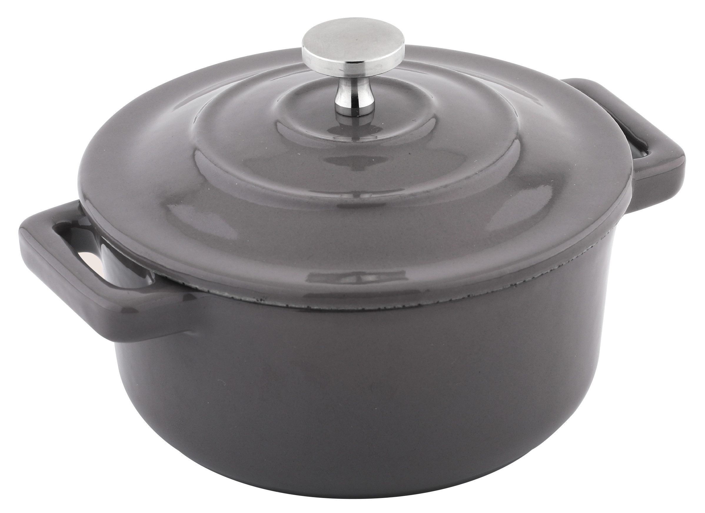 CS Koch-Systeme Kochtopf XANTEN Mini, Durchmesser: 13 x 10 cm, Gusseisen, hellgrau, Gusseisen (2-tlg), Gusseisen aus DISA-Verfahren mit PronamelPlus Emaille