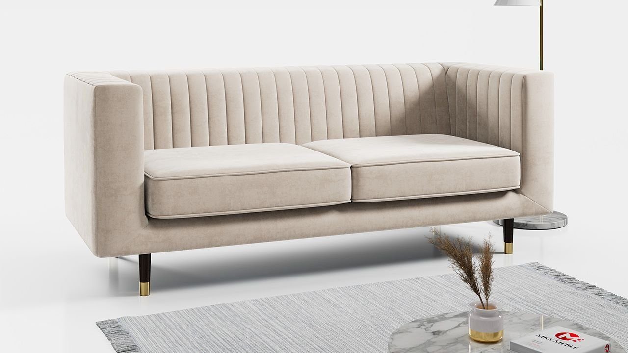MKS MÖBEL Dreisitzer-Sofa, mit Modern Paros ELMO Stil, Sofa 3, Beige für Ein Wohnzimmer Beinen, hohen