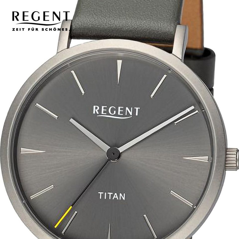 Regent Quarzuhr Regent Damen Armbanduhr Analog, Damen Armbanduhr rund,  extra groß (ca. 36mm), Lederarmband