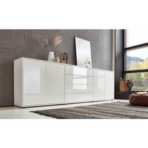 BMG Möbel Sideboard Mailand Set 5 (Kommode Anrichte Aktenschrank), mit weiß lackierten Hochglanzfronten