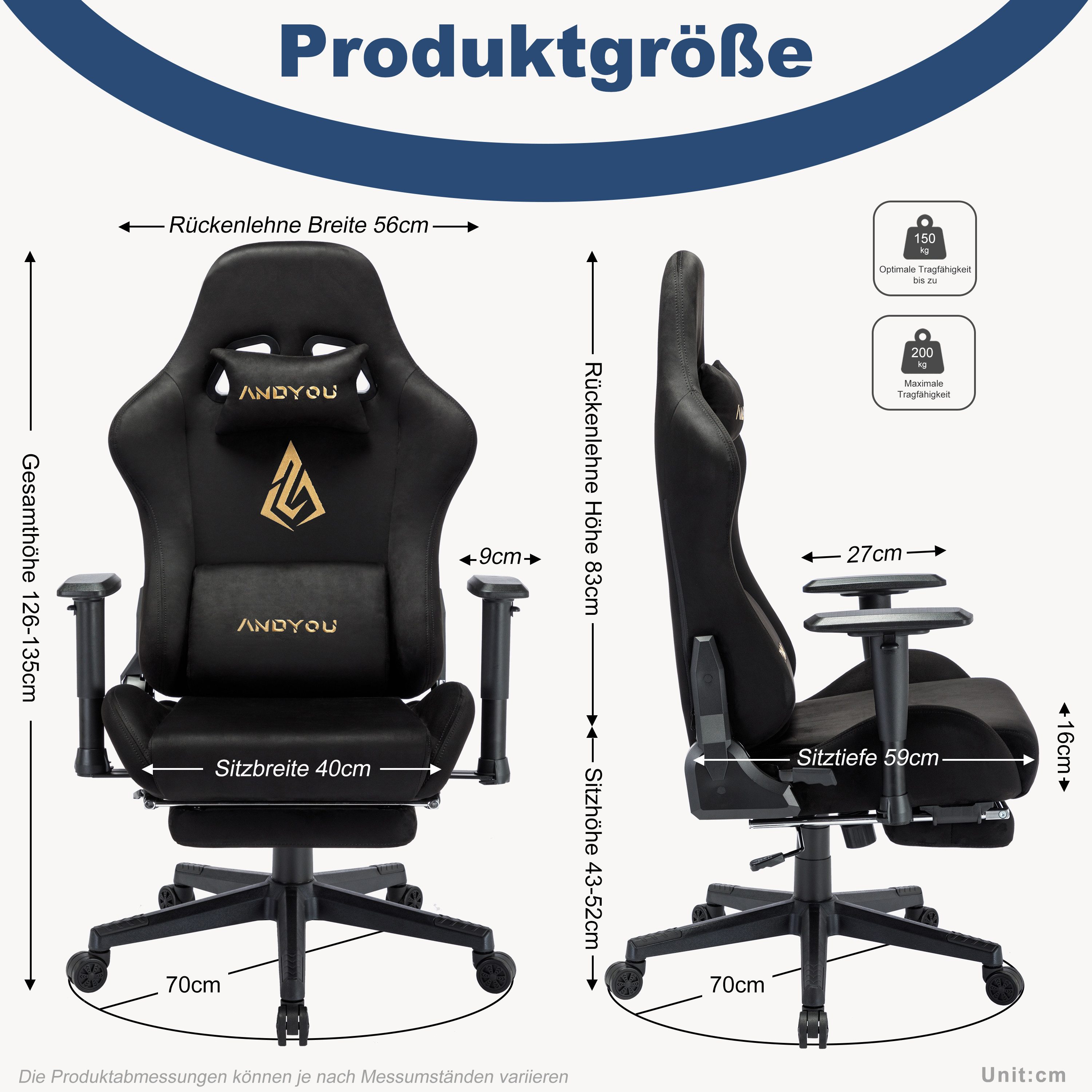 ANDYOU Gaming-Stuhl mit atmungsaktivem Alcantara-Bezug, drehbar, ergonomisc günstig online kaufen