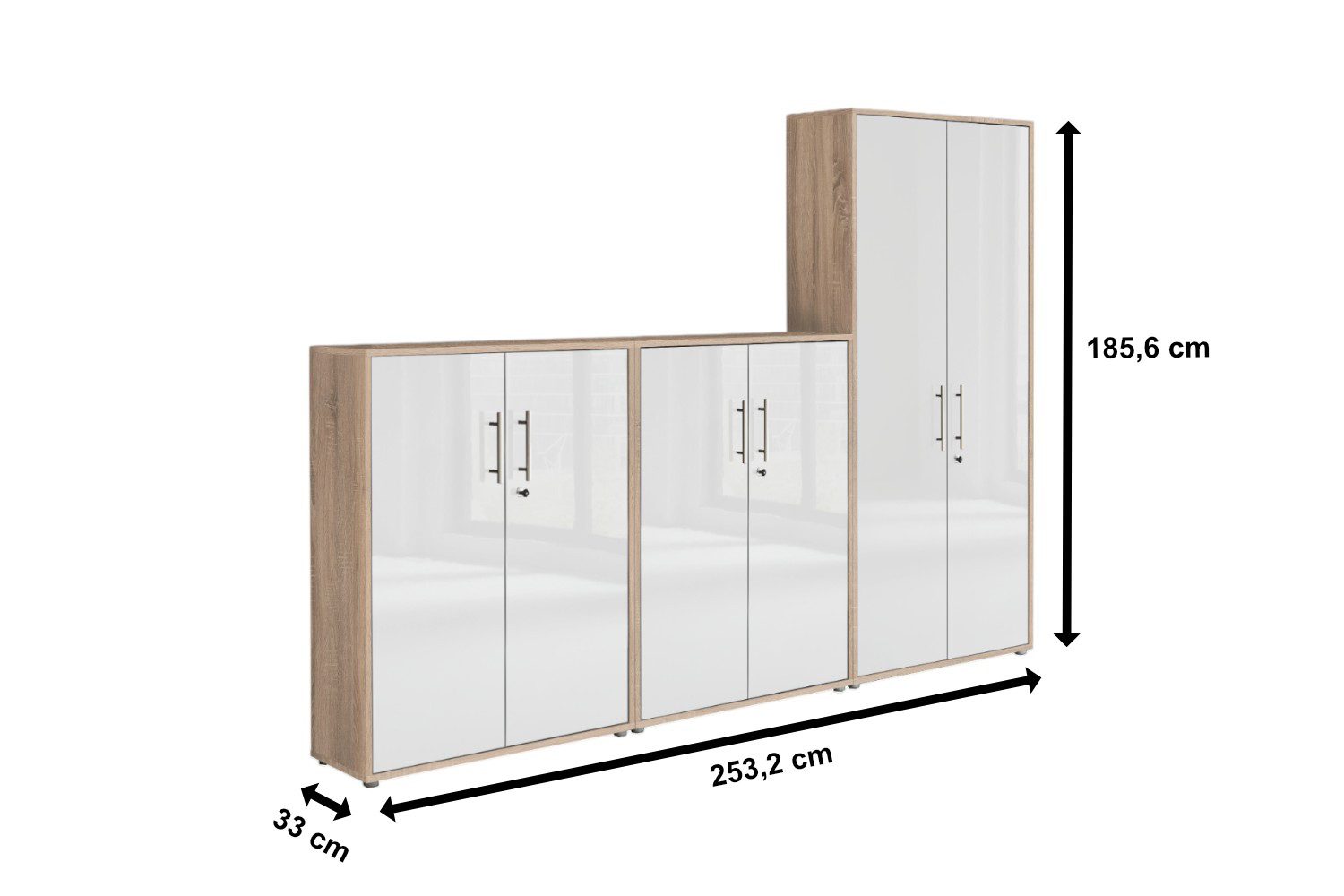 moebel-dich-auf Aktenschrank TABOR 53 (Büroschrank Ordnerschrank ideal für DIN A4 Ordner, abschließbar, Metallgriffe) Made in Germany