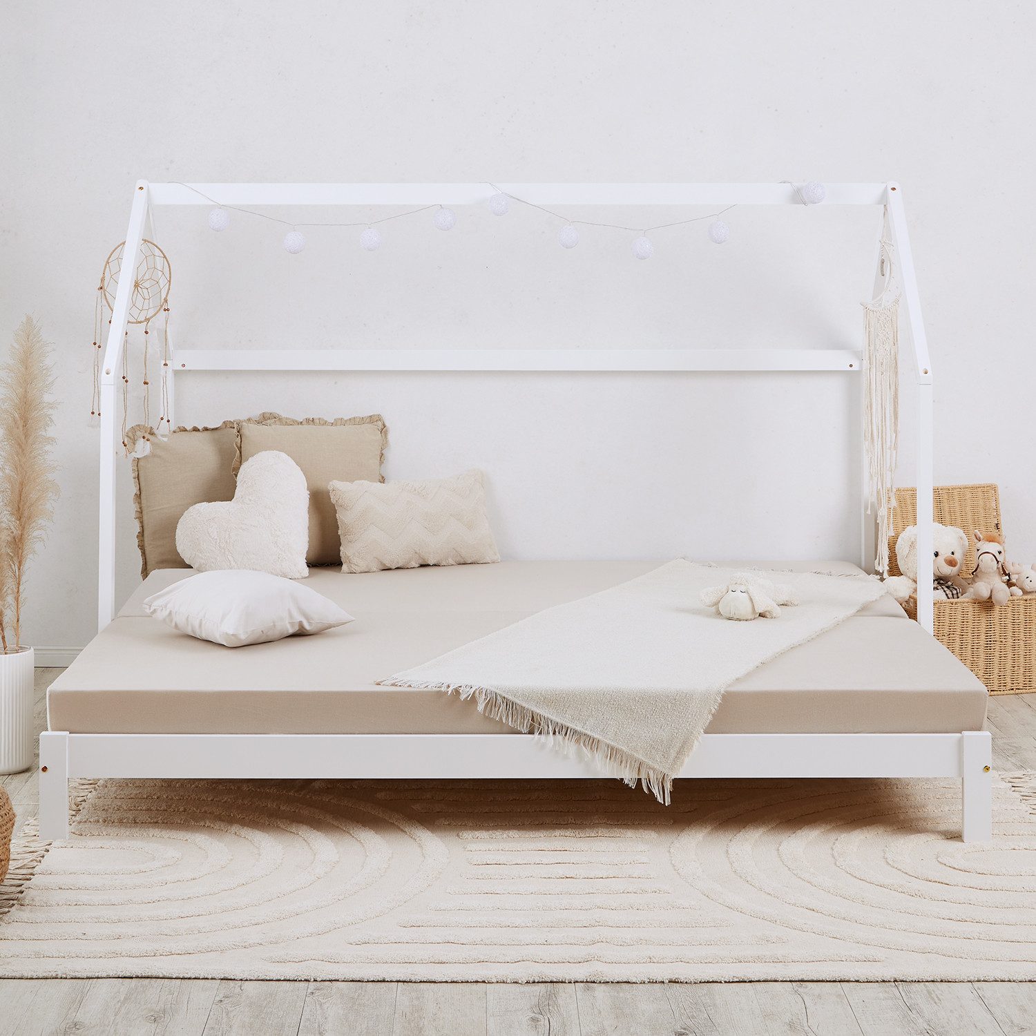 Homestyle4u Holzbett 90x200 Kinderbett Hausbett Weiß günstig online kaufen
