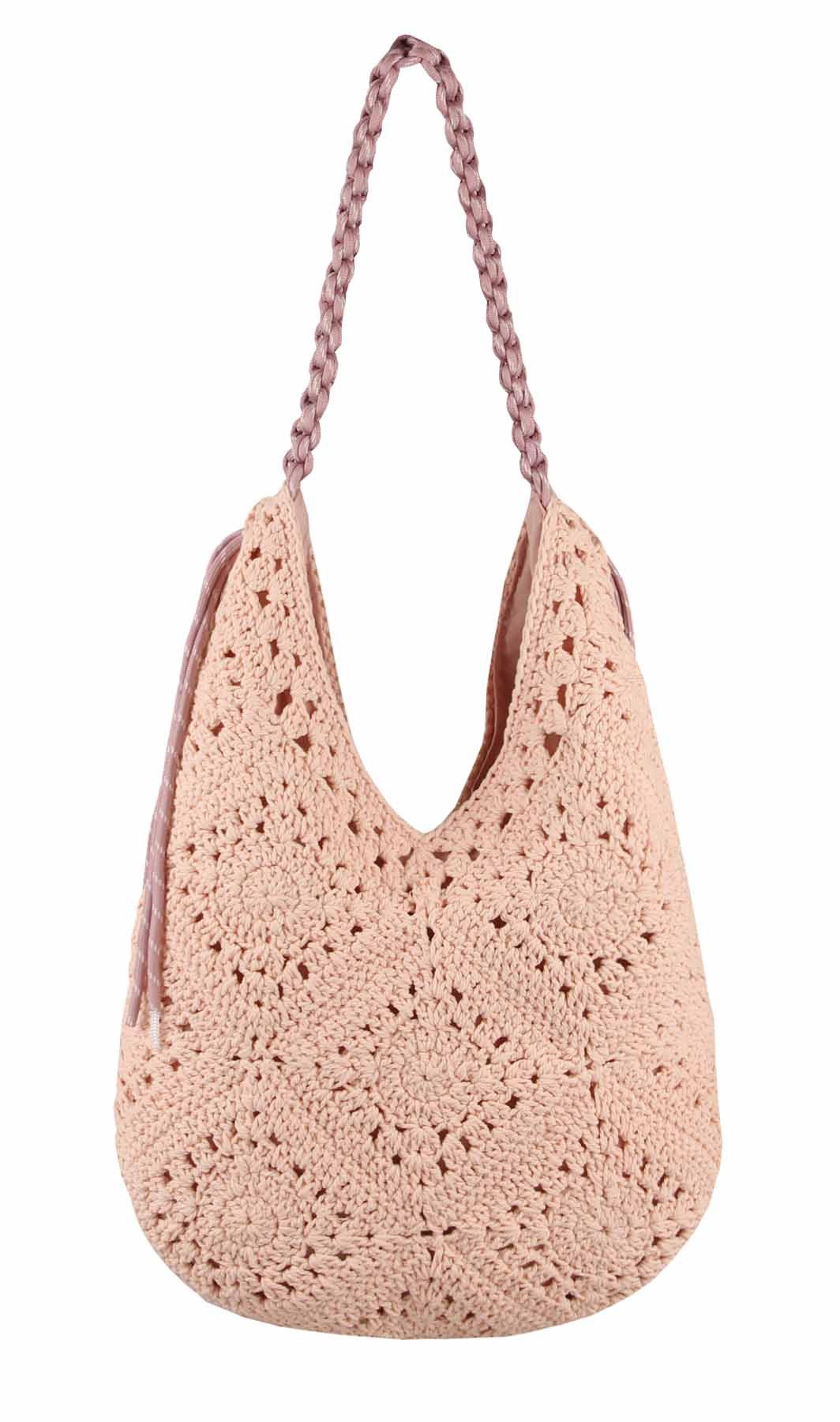ITALYSHOP24 Schultertasche DAMEN TASCHE Häkeltasche Boho Shopper Strohtasche Hobo Geflecht Textil, Sommer Basttasche Strand Retro Reise Freizeit Urlaub Beuteltasche