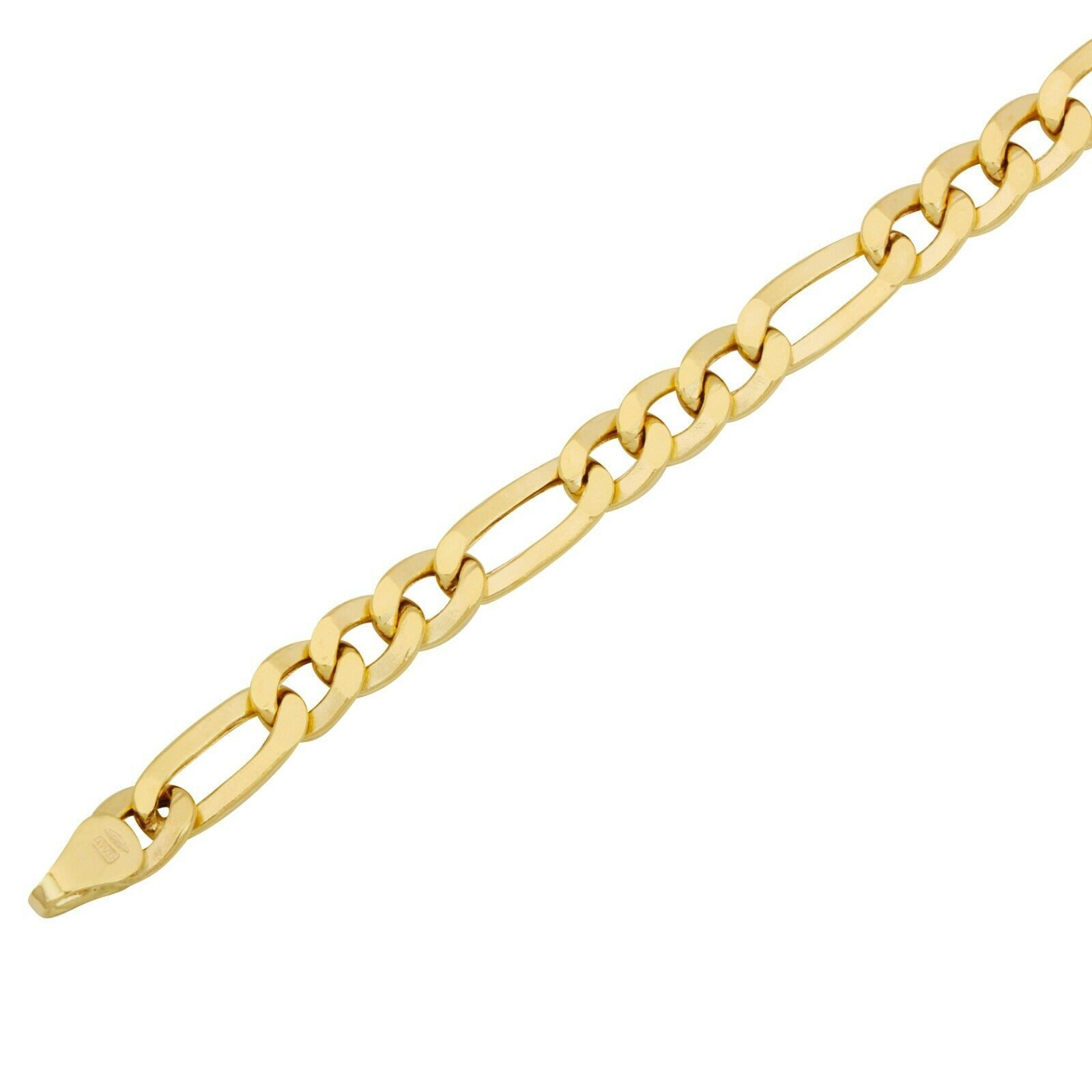 Tony Fein Goldkette Figarokette 5mm 585er Gelbgold 14 Karat Hochglanzpoliert, Made in Italy für Damen und Herren