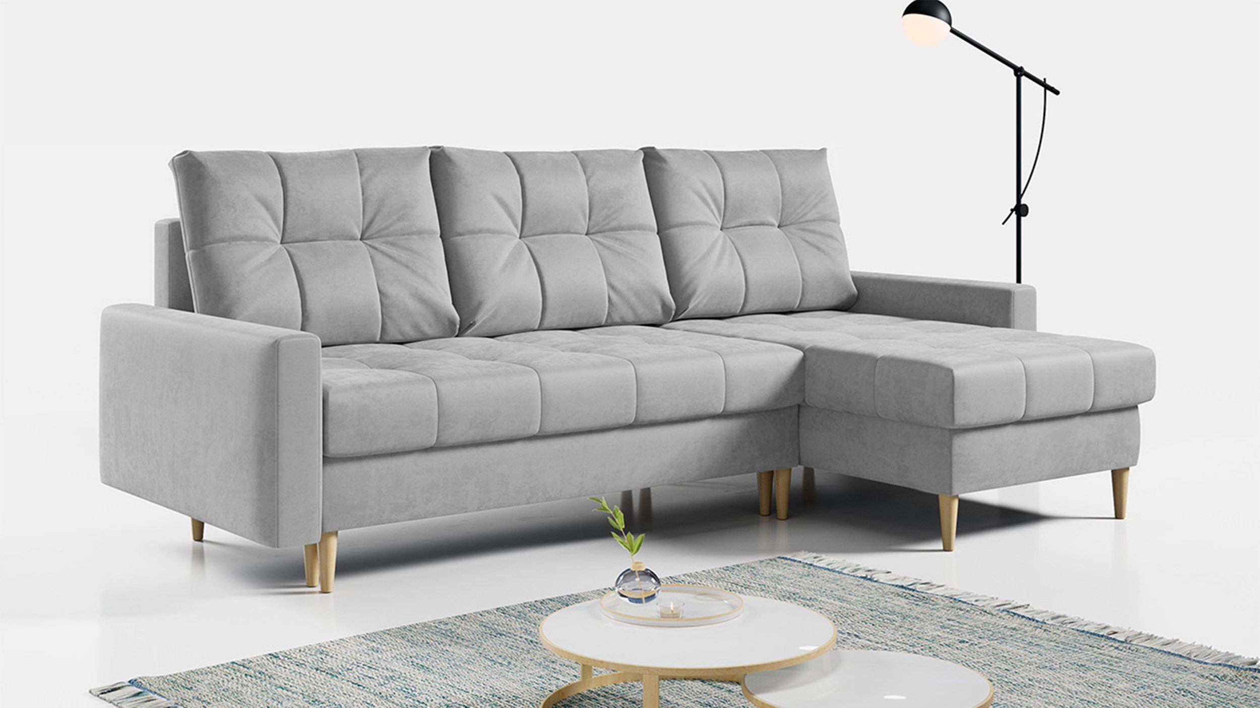 MKS MÖBEL Ecksofa ASTRA, Set, Gesteppte Polsterung, lose Kissen, Skandinavischer Stil, L-förmige Ecksofa, Schlaffunktion, Bettkästen, T30-Schaum