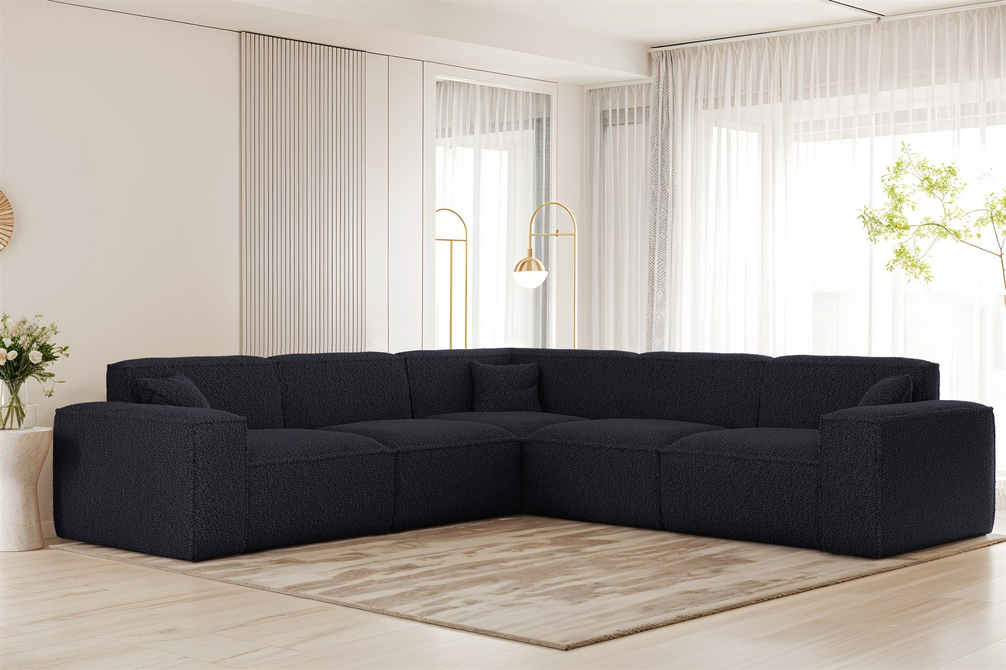 Fun Möbel Ecksofa Designersofa FUN PEREZ PREMIUM Universal in Stoff Sven, Rundumbezug, inkl. 3 x Zierkissen