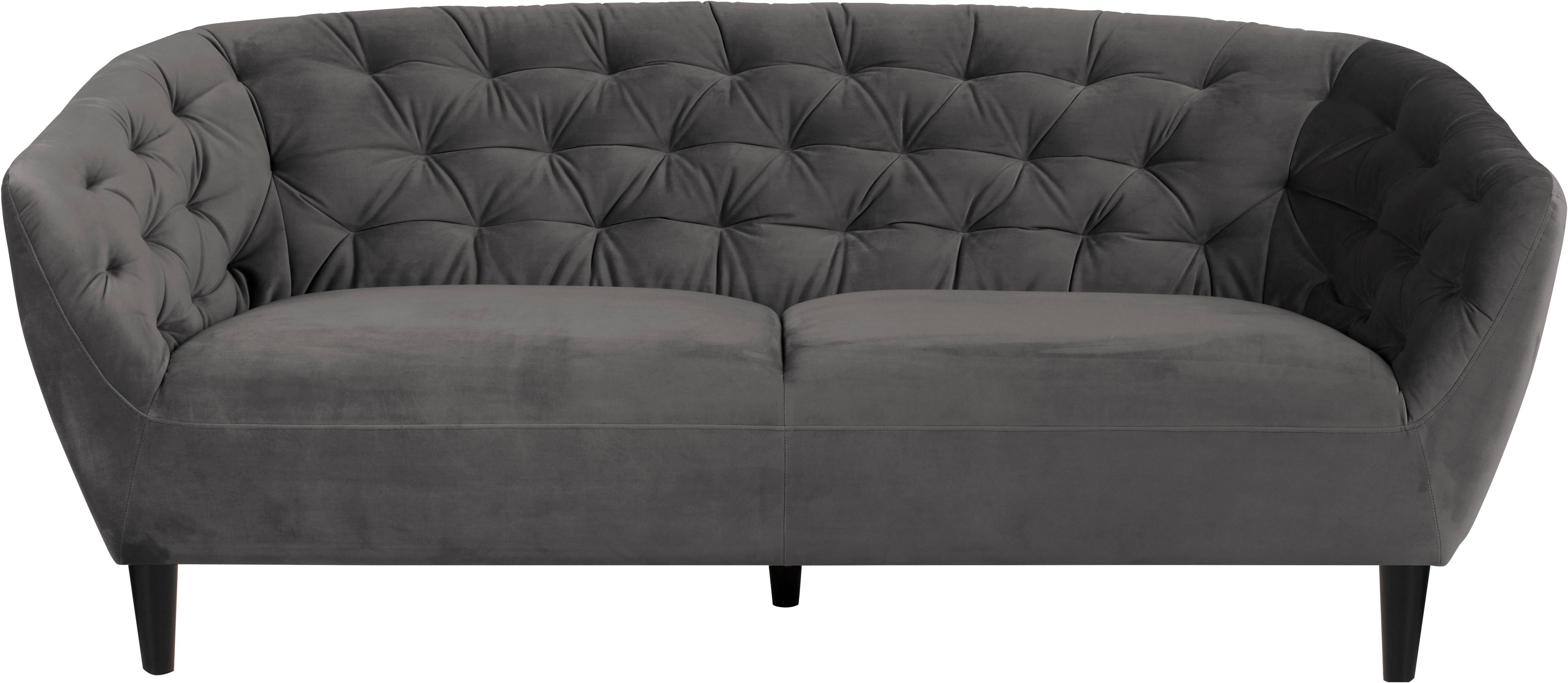 ACTONA GROUP 3-Sitzer Ria Couch, Sofa, Samtstoff, Massivholz-Beine, Taschenfederkern, Tufting, mit Armlehnen