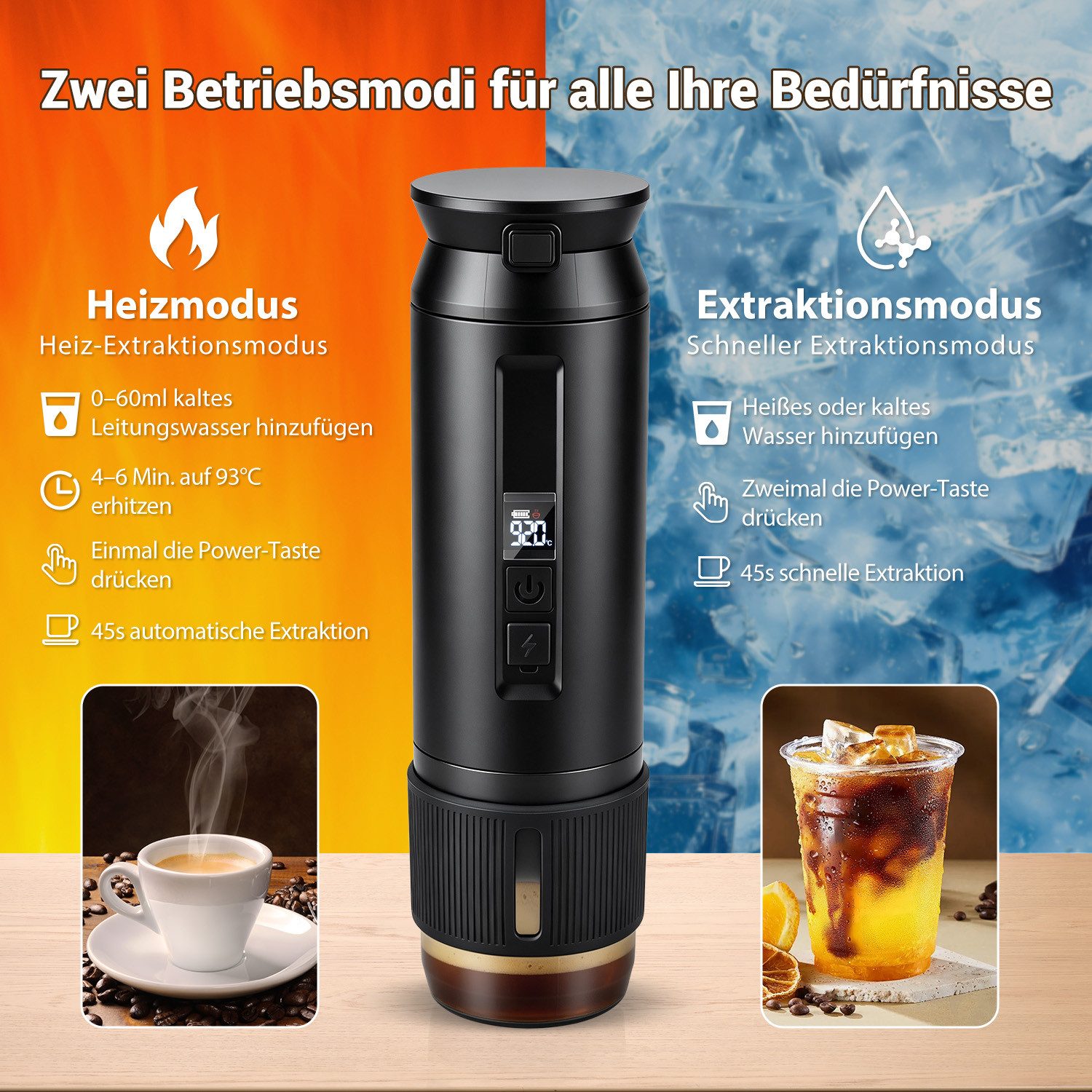 CkeyiN Reisekaffeemaschine Espressomaschine tragbar 30 Bar 100ml Wassertank, 0,325l Kaffeekanne, Korbfilter, für NES Kapseln, Kaffeepulver, Kaffeemaschine unterwegs Büro