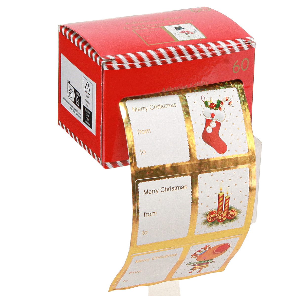 Kaemingk Grußkarten Weihnachtliche Geschenkaufkleber mit Motiven für Dekoration, 60 Stück