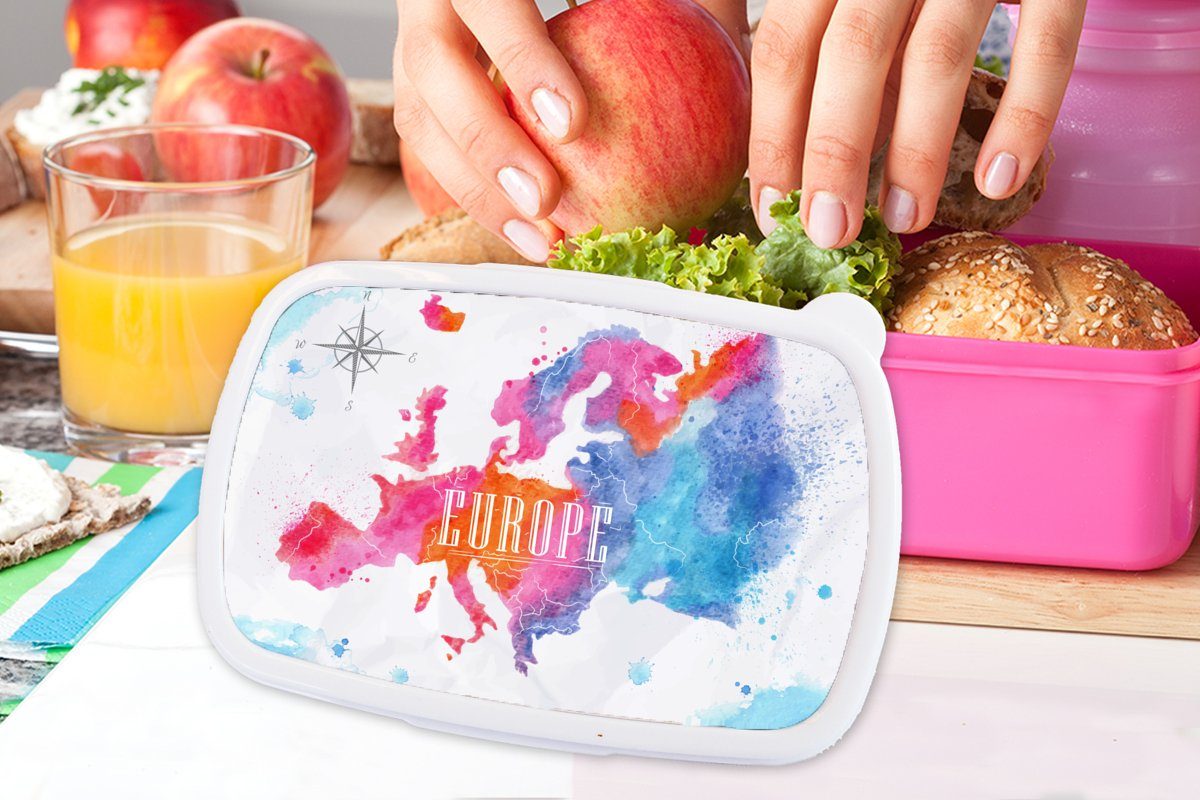 Kinder, rosa Lunchbox Brotdose Brotbox Kunststoff, Aquarell, Snackbox, (2-tlg), - MuchoWow für Kunststoff Mädchen, Karte Erwachsene,