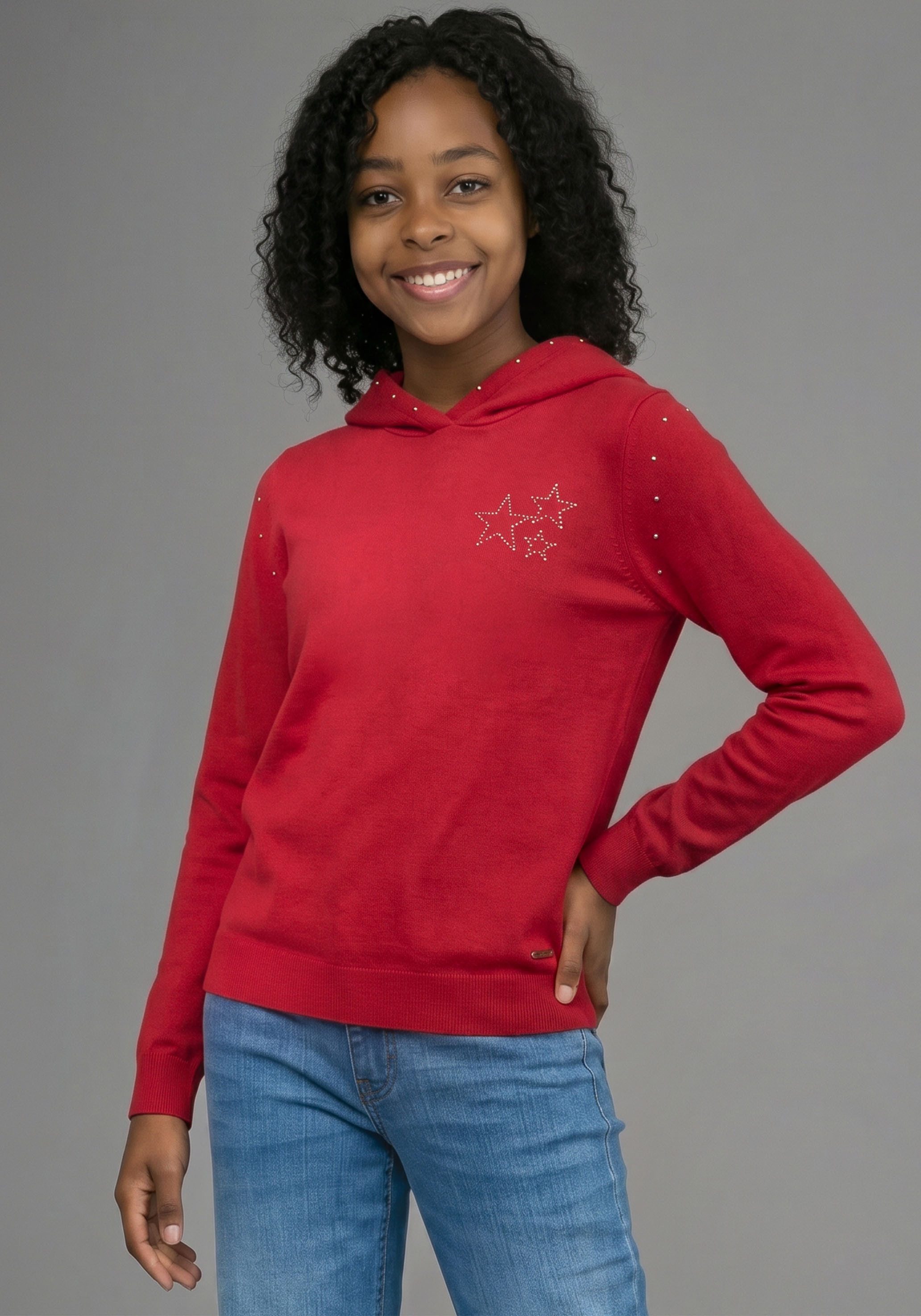 Bruno Banani Kapuzensweatshirt Hoodie mit Nieten-Details an Kapuze und Sternen im Nietendesign Sweatshirt mit Nietenverziehrung, aus weich angerauter Ware