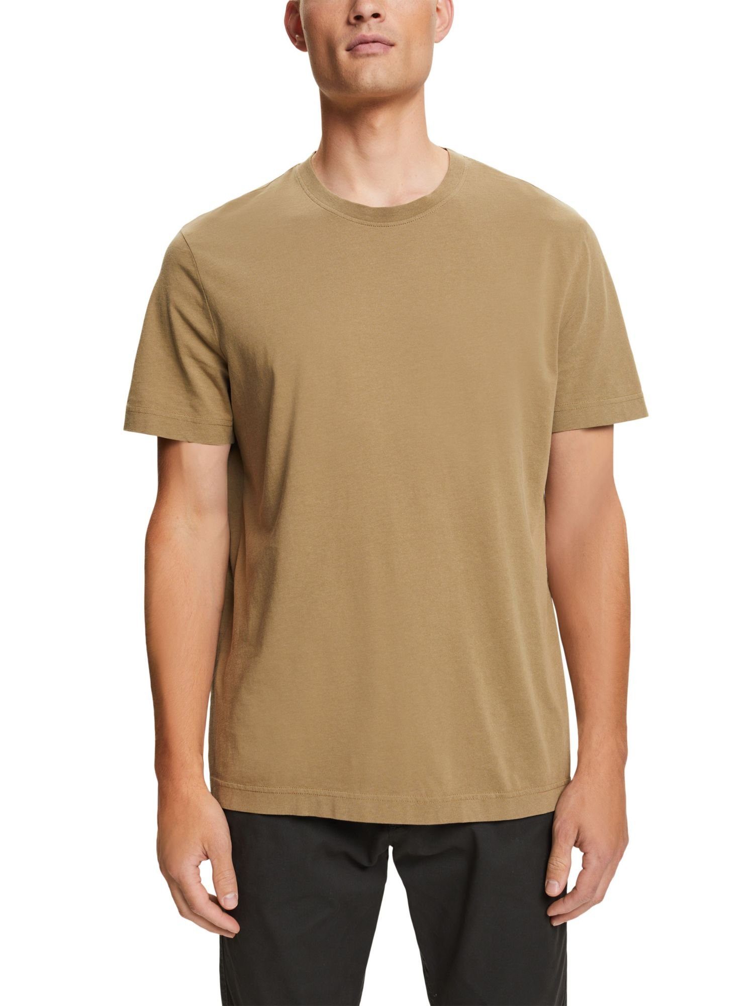 edc Rundhals-T-Shirt T-Shirt KHAKI Esprit Baumwolle GREEN 100 % Jersey, by aus (1-tlg)