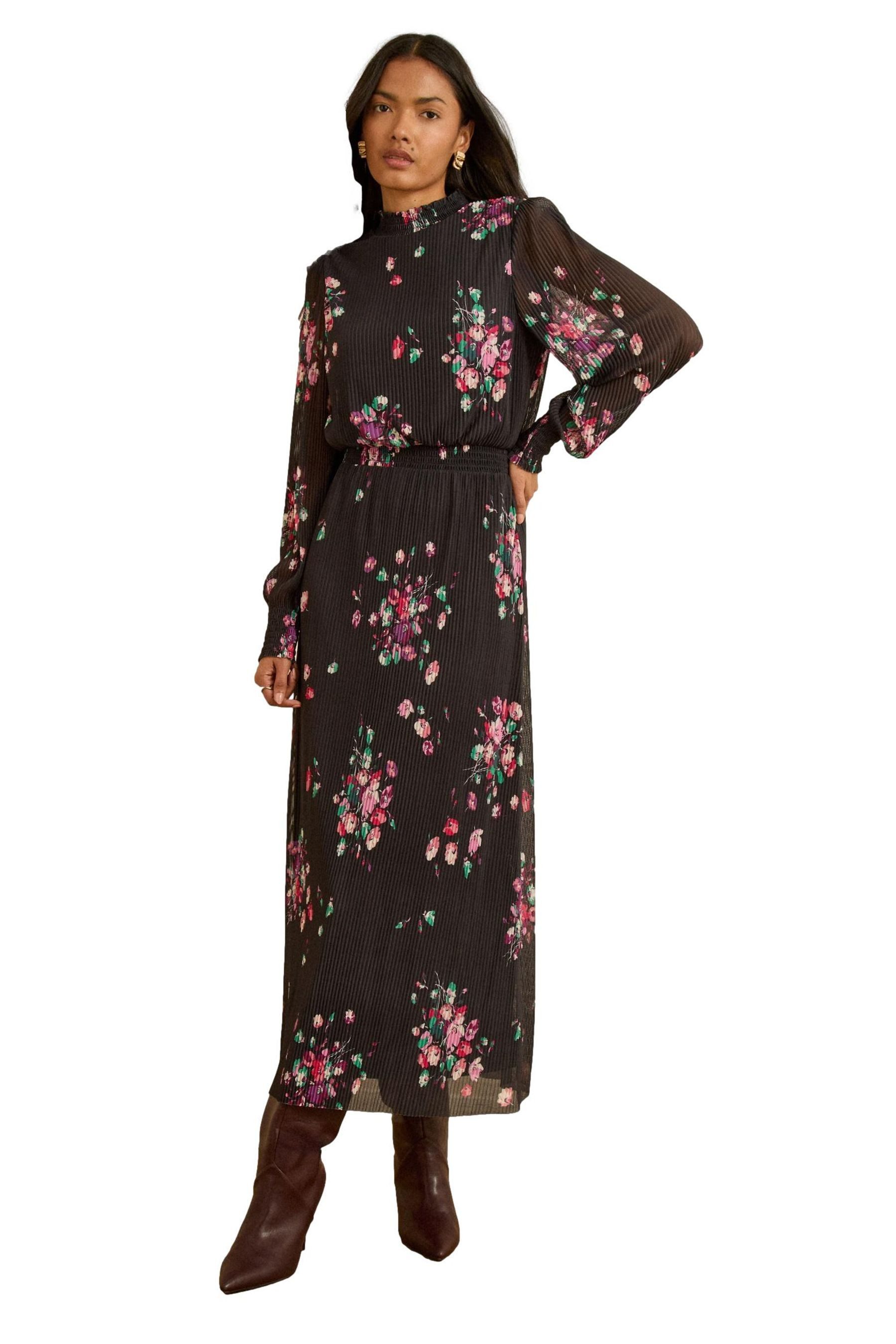 Love & Roses Midikleid Love & Roses plissiertes Mesh-Midikleid (1-tlg)