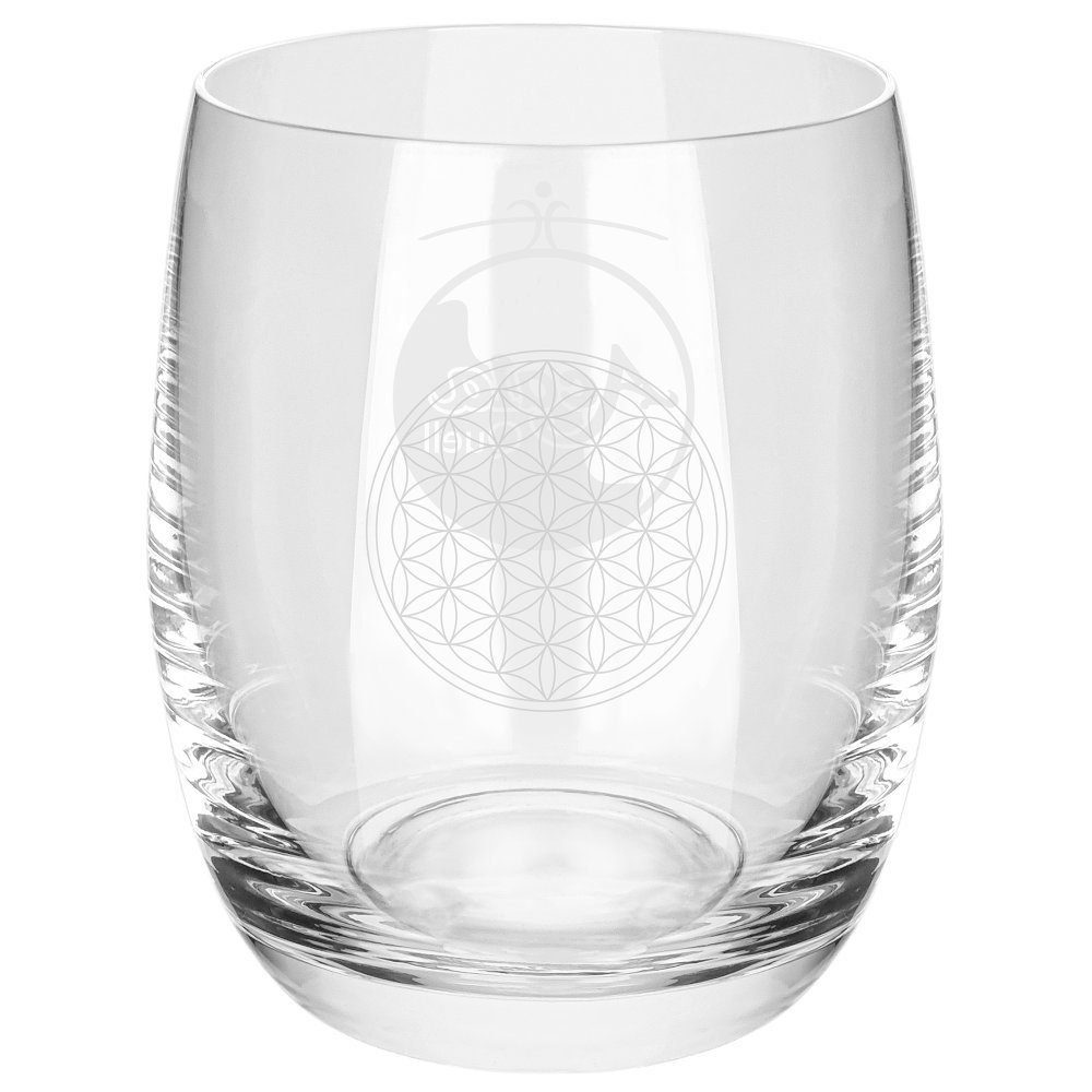 AcalaQuell Glas Arlando 300 ml Trinkglas mit Gravur Blume des Lebens, 300ml - Wasserglas einzeln & im Set