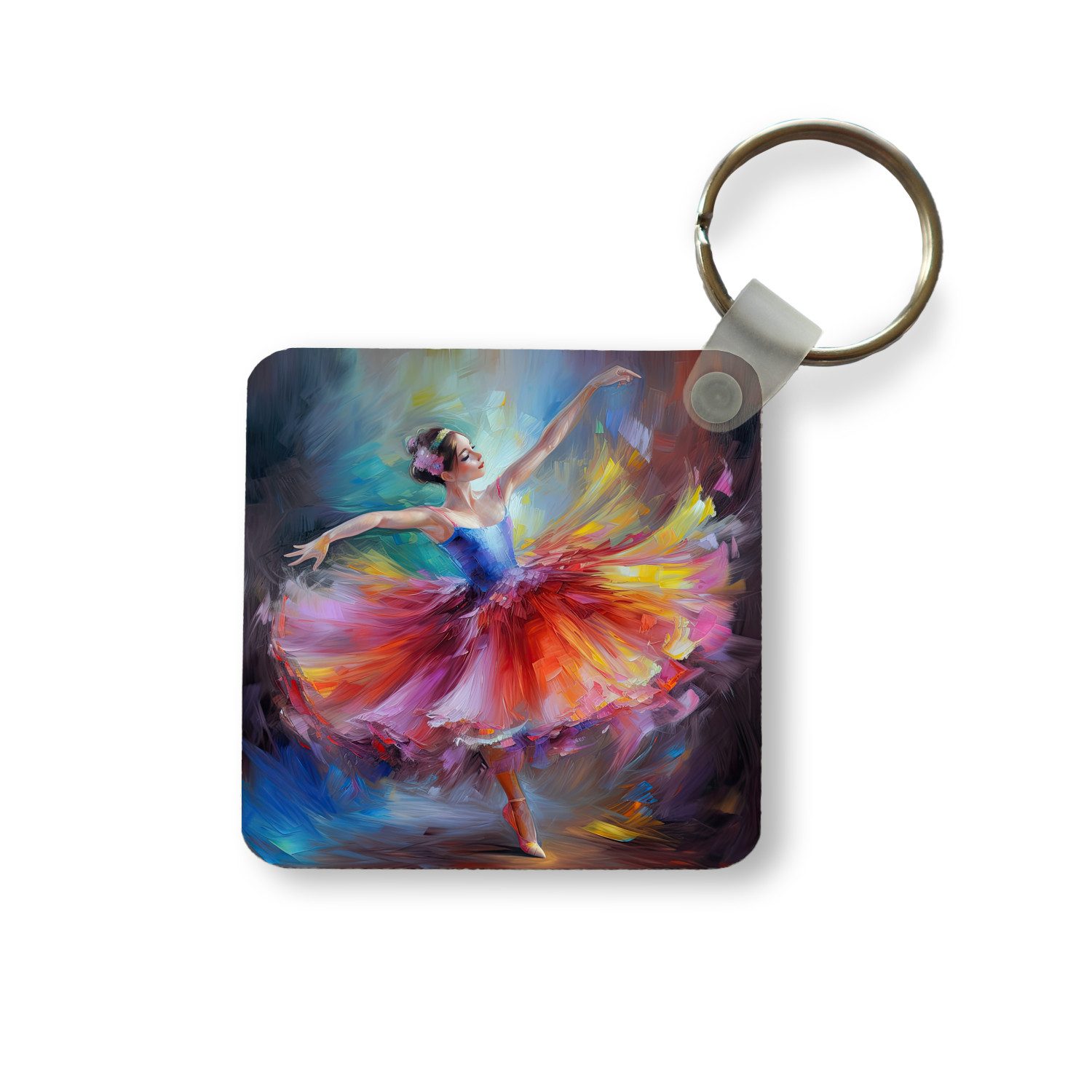 MuchoWow Schlüsselanhänger Malerei - Ölfarbe - Tanz - Ballerina, Quadratisch, Accessoire Auto / Haus / Rucksack / Handtasche, 5x5 cm