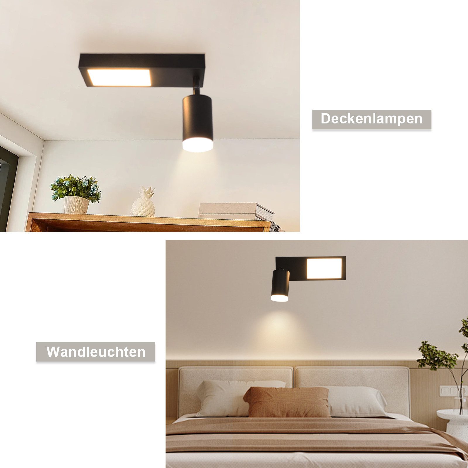 ZMH Deckenstrahler 1 Flammig 10W Schwarz/Weiß GU10 Deckenleuchte 3000K Schlafzimmer, Einfache Installation, LED fest integriert, ohne Leuchtmittel, Warmweiß
