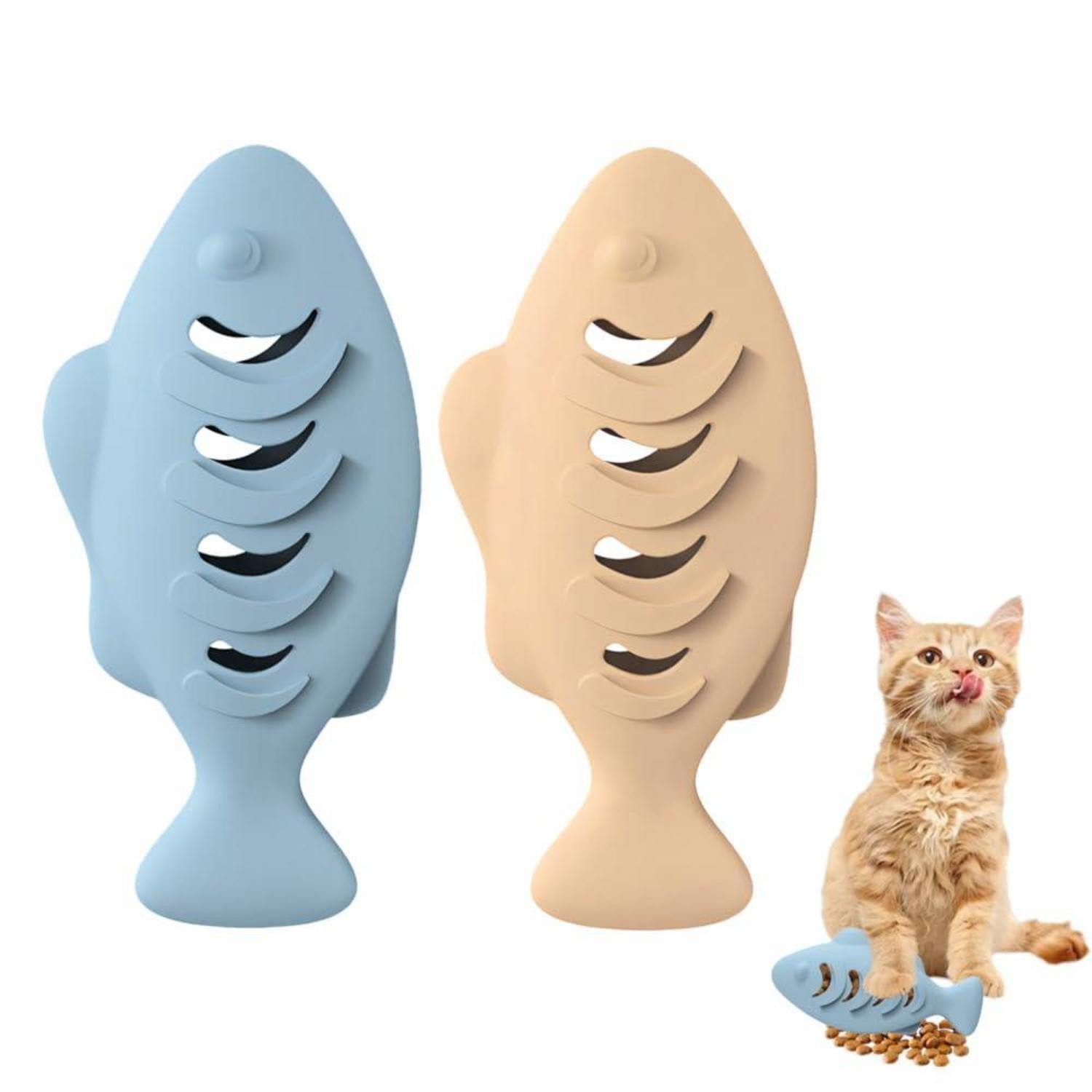 LuxusKollektion Tier-Beschäftigungsspielzeug Katzenspielzeug Leckerli-Spender Fischform Blau/Beige, Kunststoff