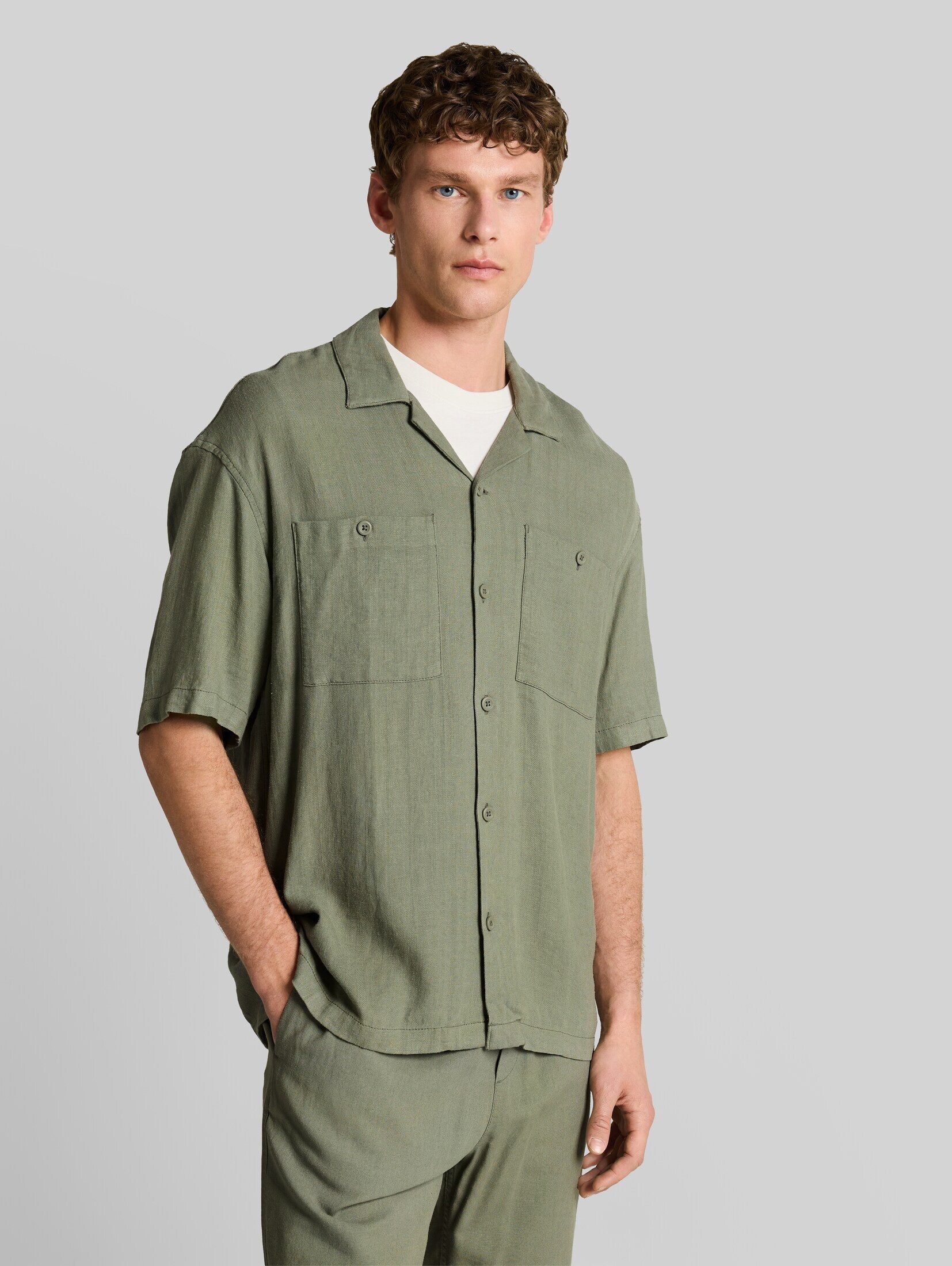 TOM TAILOR Denim Kurzarmhemd Blusen & Shirts Loose Fit Resort Hemd mit Leinenanteil