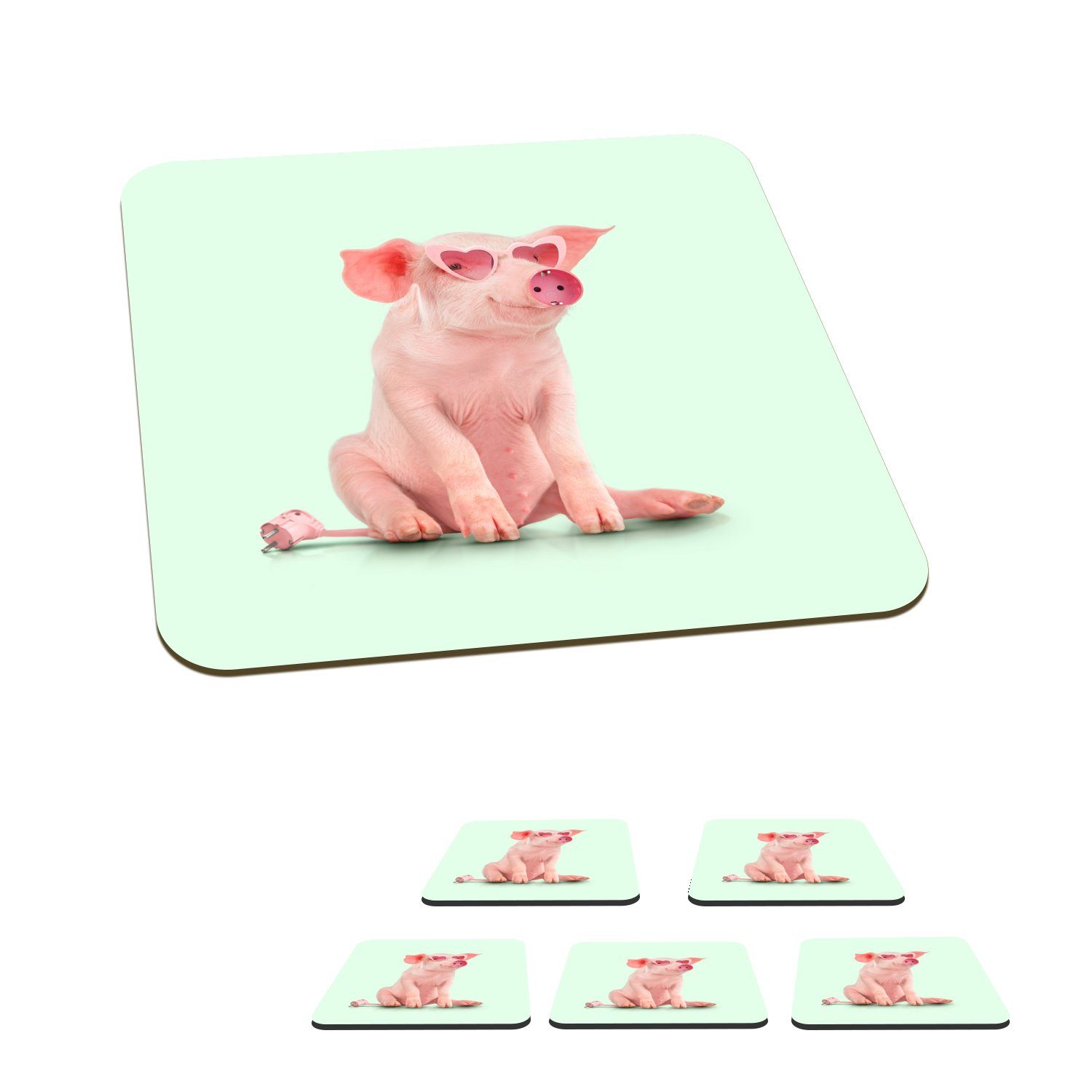 - Tasse Untersetzer, Tischuntersetzer, Glasuntersetzer, Korkuntersetzer, Glasuntersetzer Sockel Zubehör für - 6-tlg., Rosa MuchoWow Schwein Brille - Gläser, - Tiere,