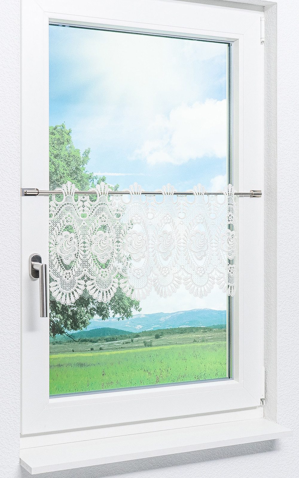 Plauener Spitze® Scheibengardine Blumenspitze (1 St), transparent, HxB 32x4 günstig online kaufen