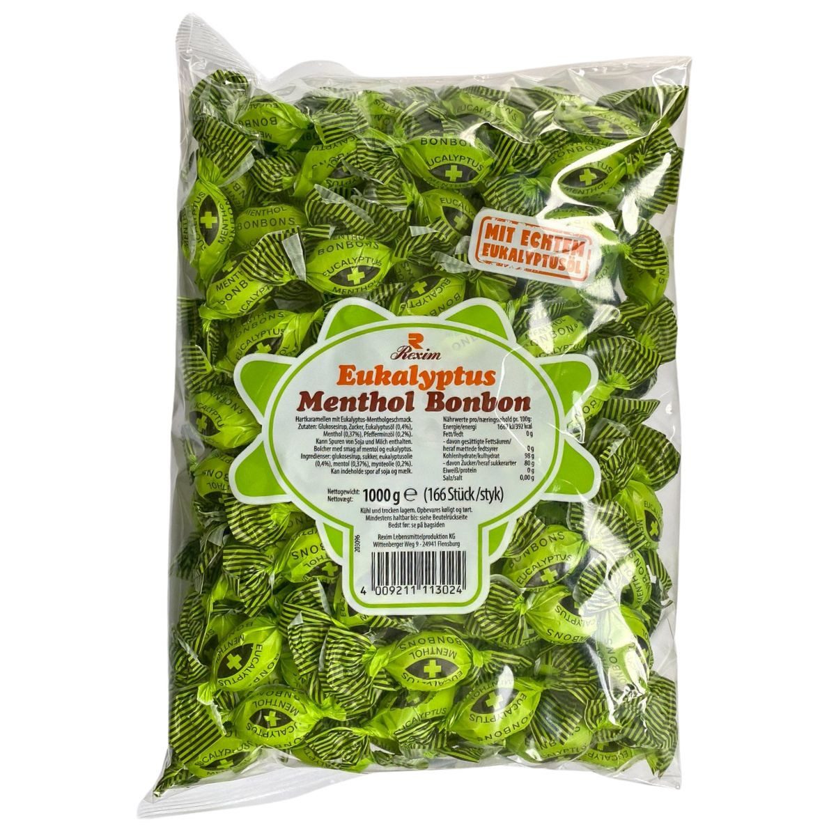 Rexim Süßigkeit Rexim Euka Menthol Bonbons 1kg – Erfrischende Eukalyptus Bonbons, 1 x 1000 g