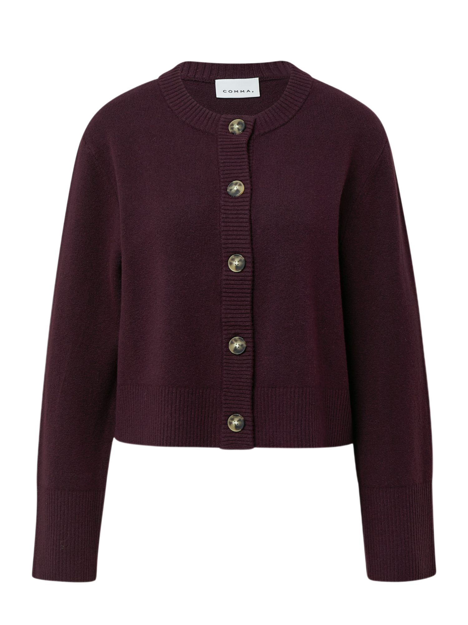 comma Strickjacke lila,Casual,Baumwolle,Unifarben,Rundhals,Lang,Regular Fit