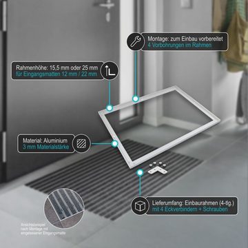 Fußmatte Emco Eingangsmatte DIPLOMAT + Rahmen 15mm Aluminium, Rips Sand, Emco, rechteckig, Höhe: 15 mm, Größe: 600x400 mm, für Innen- und überdachten Außenbereich