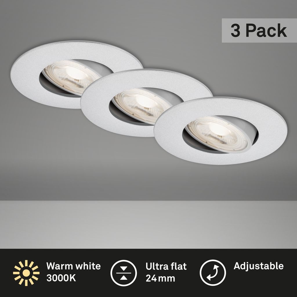 Briloner Leuchten LED Einbaustrahler 7146-034, LED fest integriert, 2700K - Extra-Warmweiß, Einbauleuchte SET ultraflach schwenkbar Ø9cm